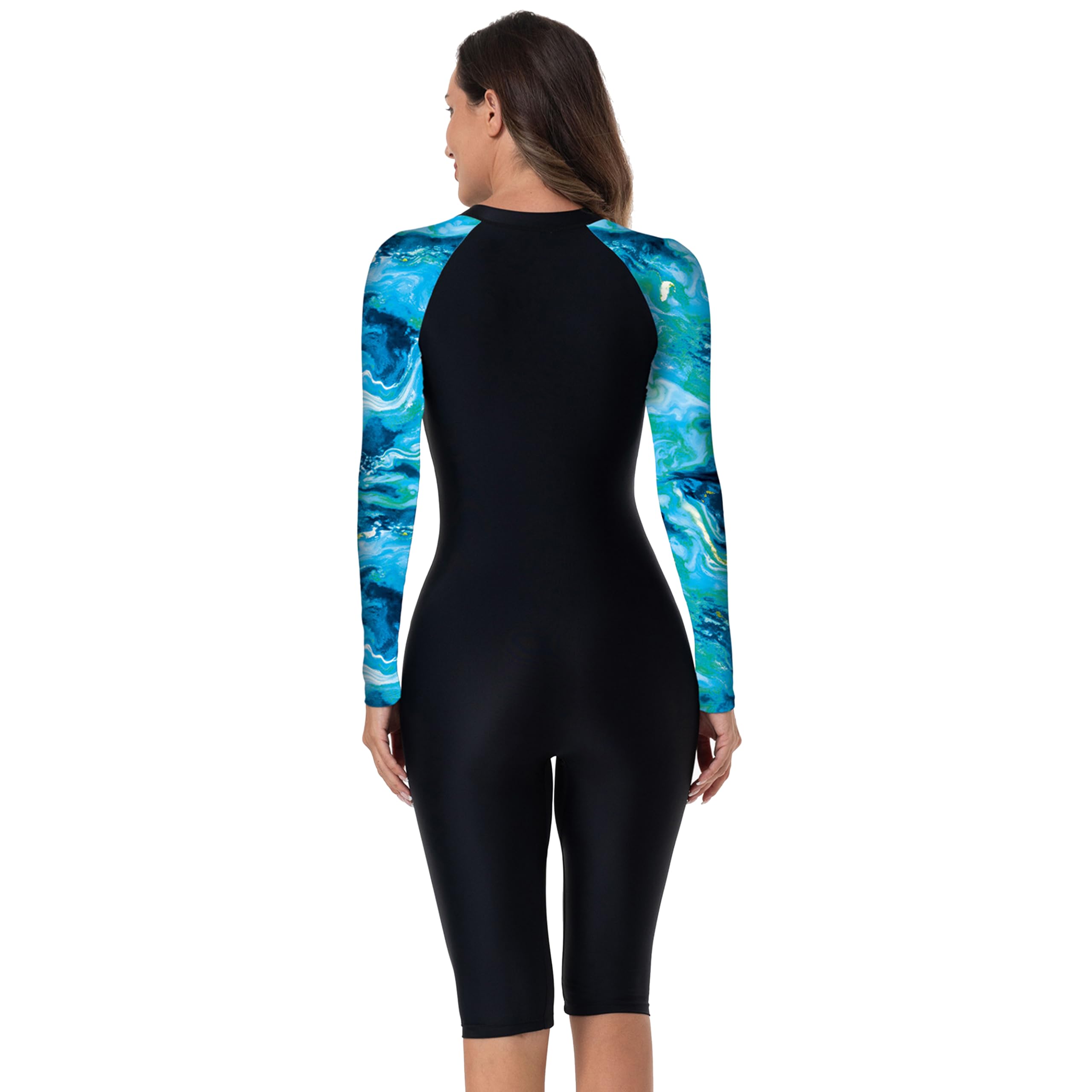 Costume da Surf Intero da Donna,Maniche Lunghe,Pantaloni al Ginocchio,Nuovo Tessuto Elastico,Protezione UV
