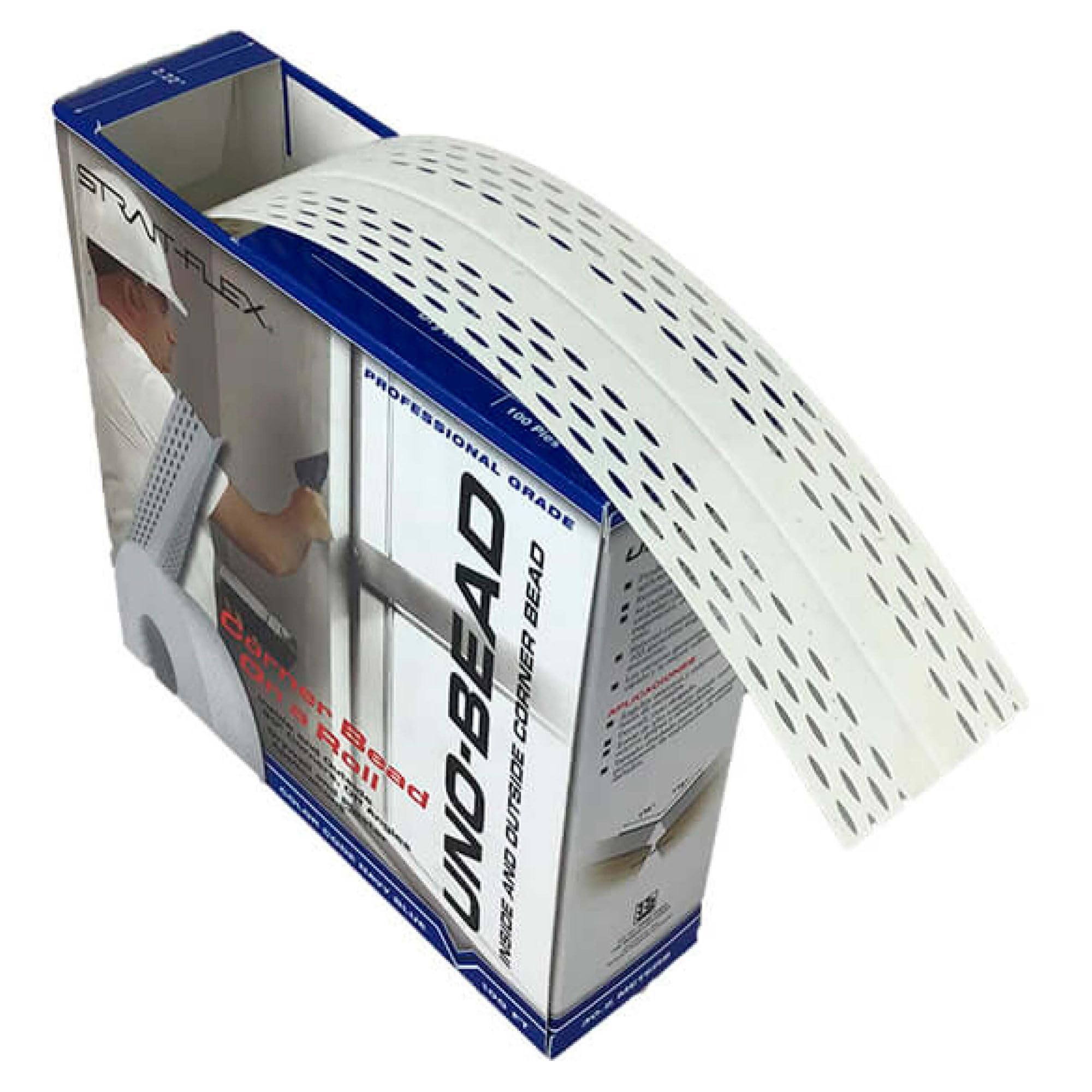 Perfil del borde UNO-BEAD 222 ángulo flexible blanco de 30,5 m de protección de cantos altos, para cantos interiores y exteriores en drywall, fácil de montar | Perfil angular flexible para interiores y exteriores en tabiques, PVC, revestido de fibra, prot