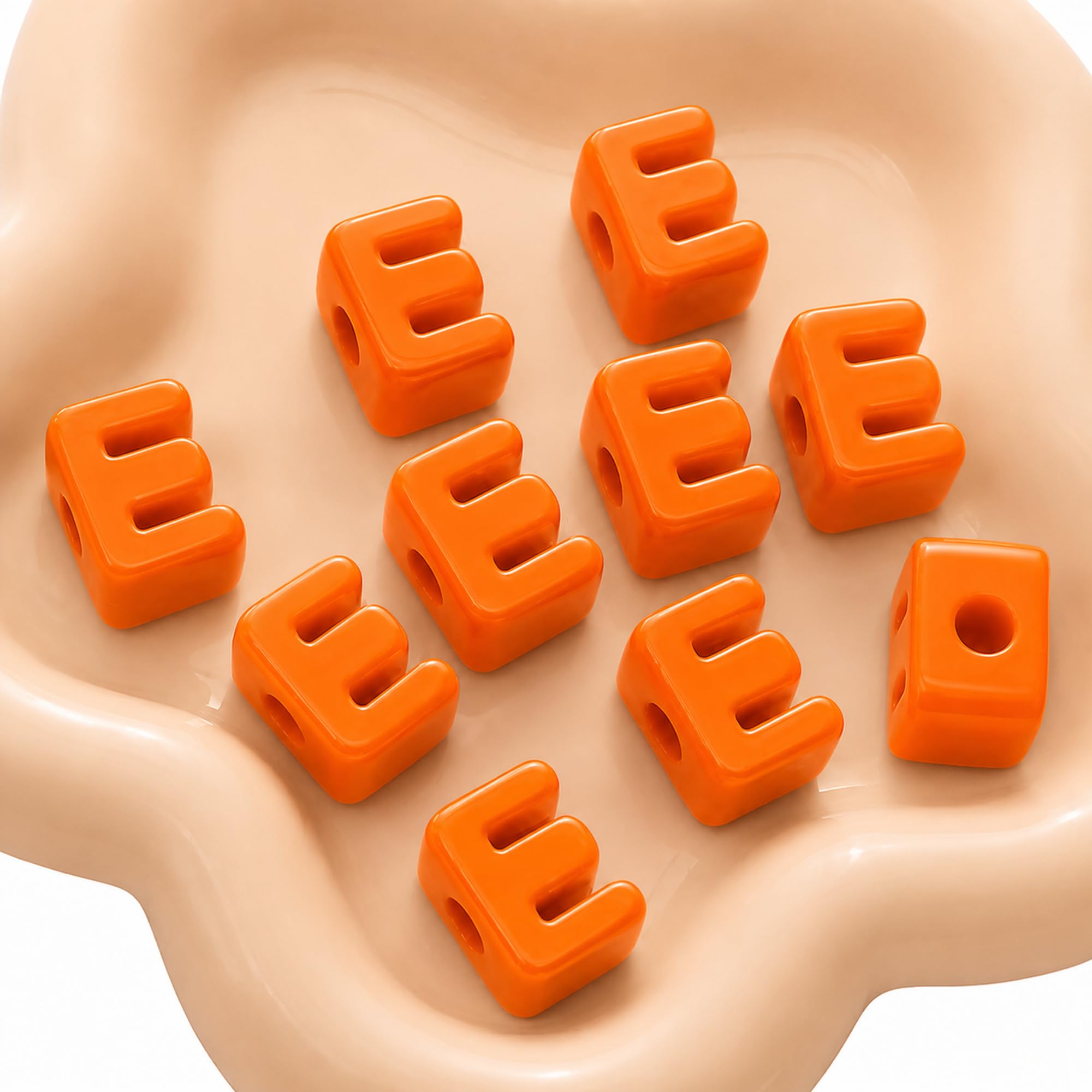 Letter Beads, 10pcs Alphabet Beads, Large Acrylic Letter Beads with 6mm Holes for Bracelet Making, Jewellery, Keyrings and Craft Projects (Orange, Letter E)