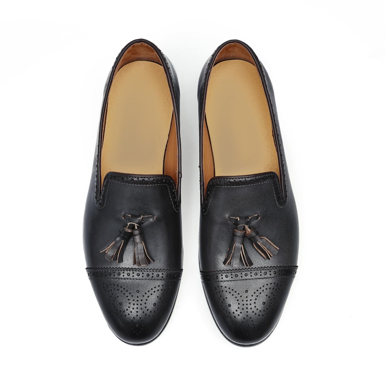 Mocasines Casuales Negocios con Borlas para Hombre Brogues Retro Transpirables Zapatos de Vestir Slip On en Cuero