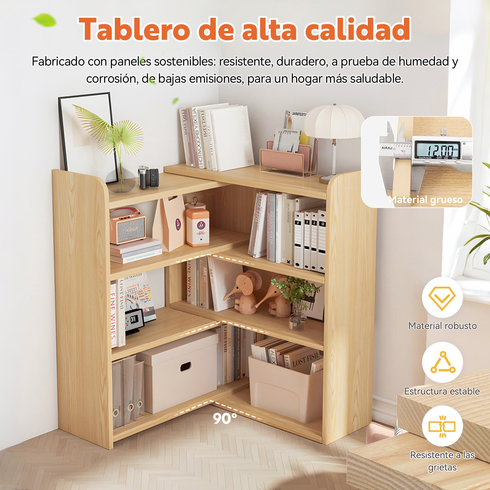 Estanteria Libros de Madera, Ajustable Libreria, Independiente Libreria Infantil, Ahorra Espacio, 3 Formas de Colocar los Muebles, Estantería Libros para Hogar, Oficina, Corredor