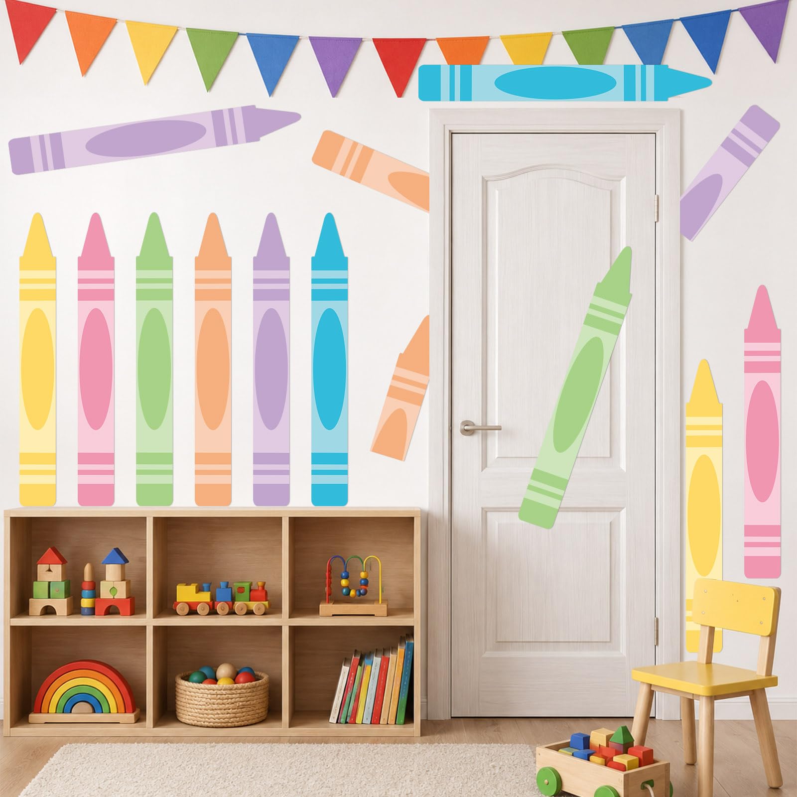 Duże pastelowe wycinanki z papieru kredkowego do dekoracji klasy, 80 x 10 cm, ogromne kolorowe wycięcia na tablicę ogłoszeń z samoprzylepnymi kropkami, na powrót do szkoły, tablicę kredową, okno
