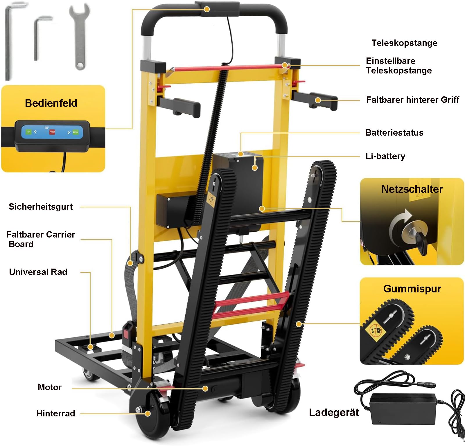 Electric Sack Truck, 441 lbs Maximale Tragfähigkeit Elektrischer Treppensteiger Treppen Hoch Und Runter mit Gummiketten für zum Bewegen von Möbeln