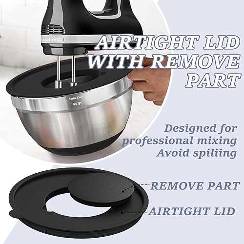 Miniatura 7 de Umite Chef Cuencos para mezclar con tapas herméticas, juego de 8 cuencos de acero inoxidable para mezclar, 3 accesorios para rallar y parte inferior