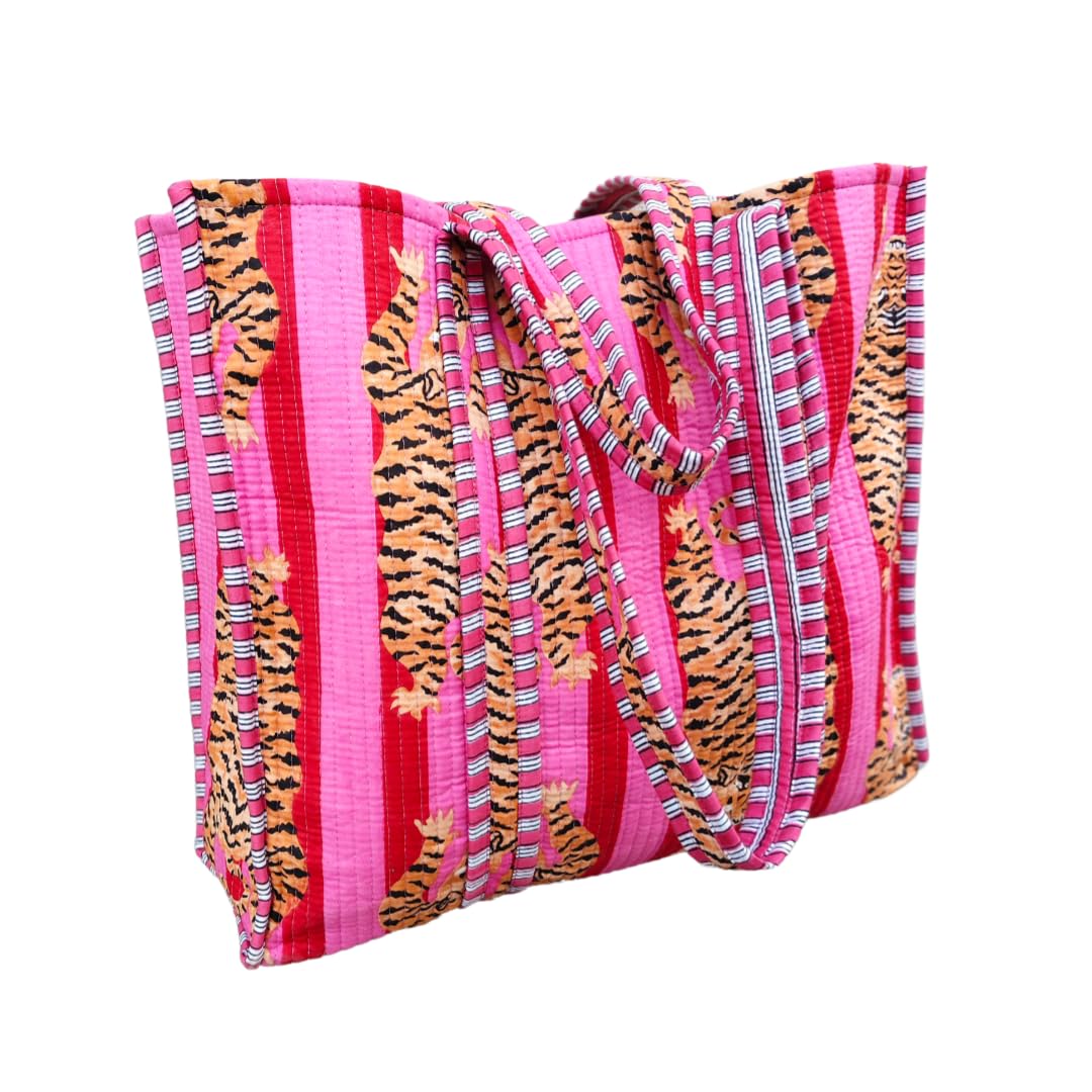 Quilted Tote Bag for Women, Lightweight Travel Bag Purse Cotton Shoulder Tote Bag For Beach Shopping Grocery