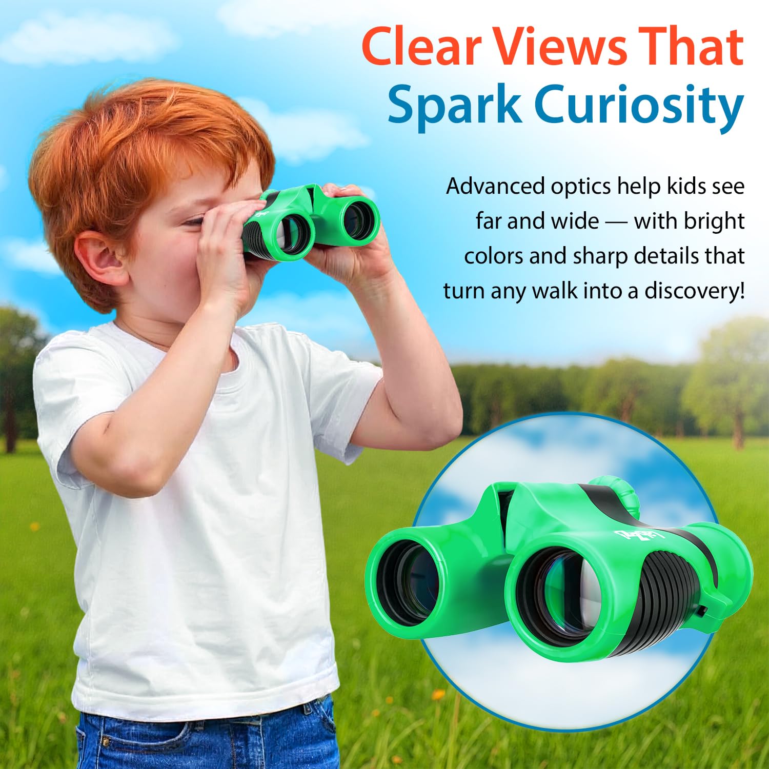 Levenhuk LabZZ B2 8x21 – Binocolo Compatto per Bambini dai 3 ai 7 Anni – Regalo Giocattolo Perfetto – Leggero e Ideale per Birdwatching Campeggio Escursioni Safari e Giochi all’Aperto, Verde