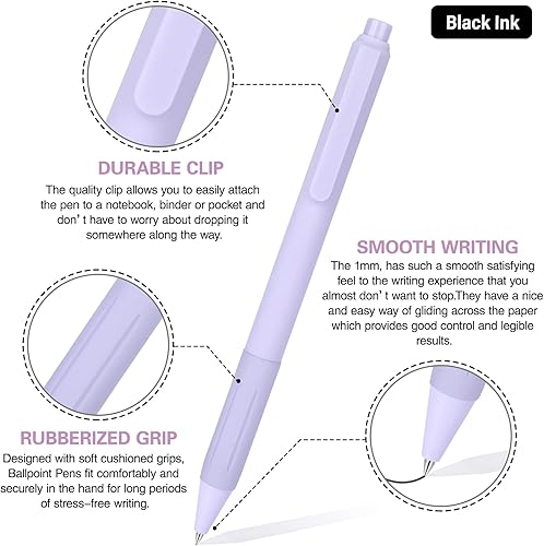 Miniatura 2 de Paquete de 14 bolígrafos color pastel, tinta negra mediana de 0.039 in, retráctiles, para escritura y diario suaves