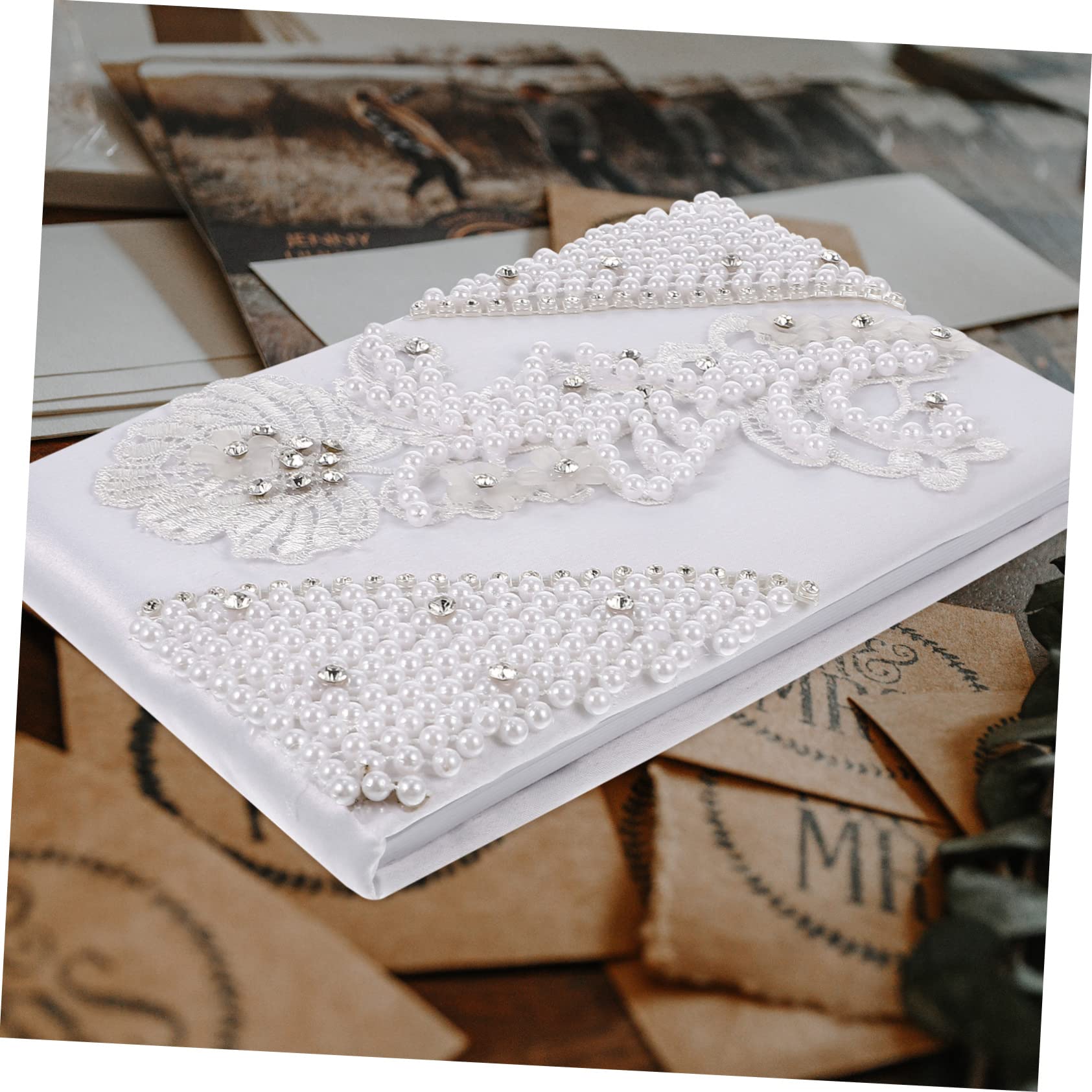 Libro Firma Matrimonio Bianco Perle e Strass, Elegante | Copertina e Carta, Apertura Semplice per Scrivere, Adatto a Ricevimento Nozze e Shower
