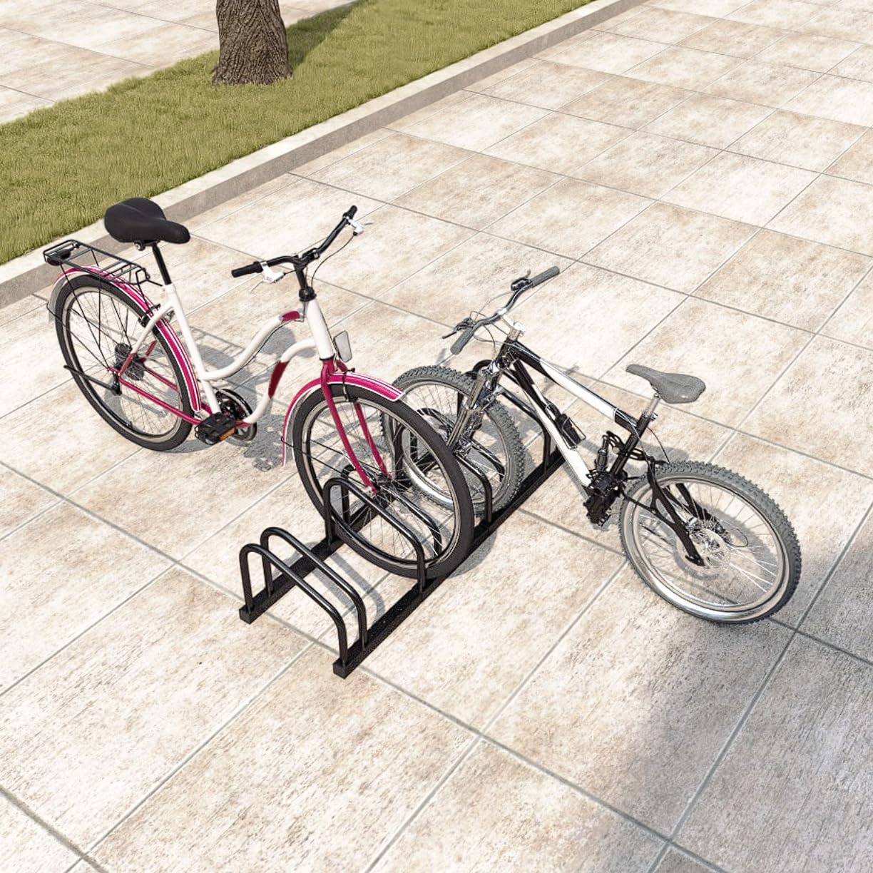 Aufun Supporto per bicicletta in acciaio legato con viti, per garage, bicicletta (per 8 biciclette, nero)