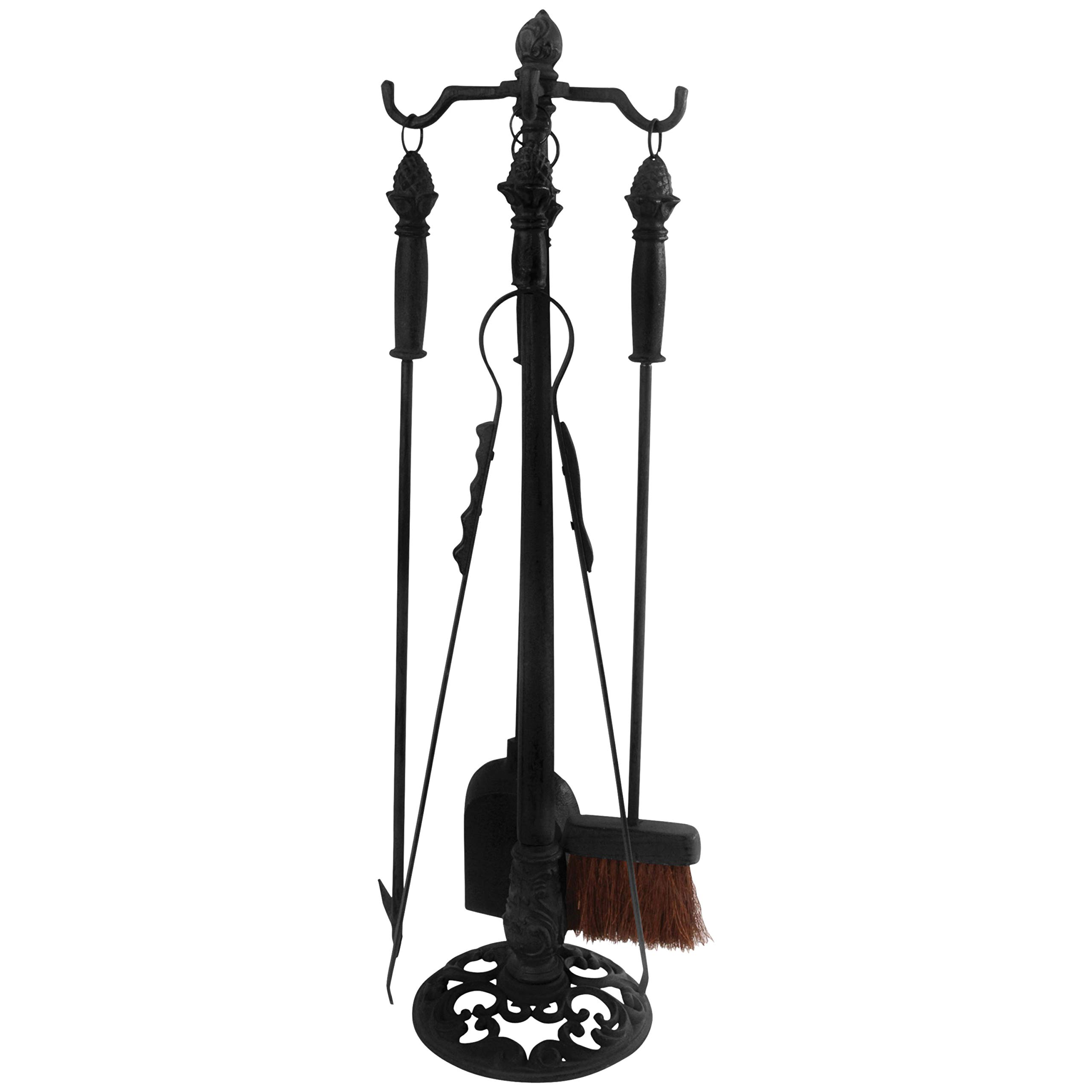 Esschert Design - Juego de 4 utensilios para chimenea (escoba, gancho, pinzas, pala)