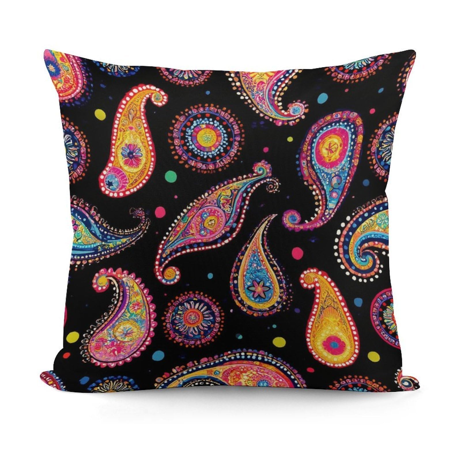 Smazdfxx Picture(725) Soft Andffy Colorful Paisley Art Square Cushion Cover With Zipper For Sofa, Couch, Living Room Decorative