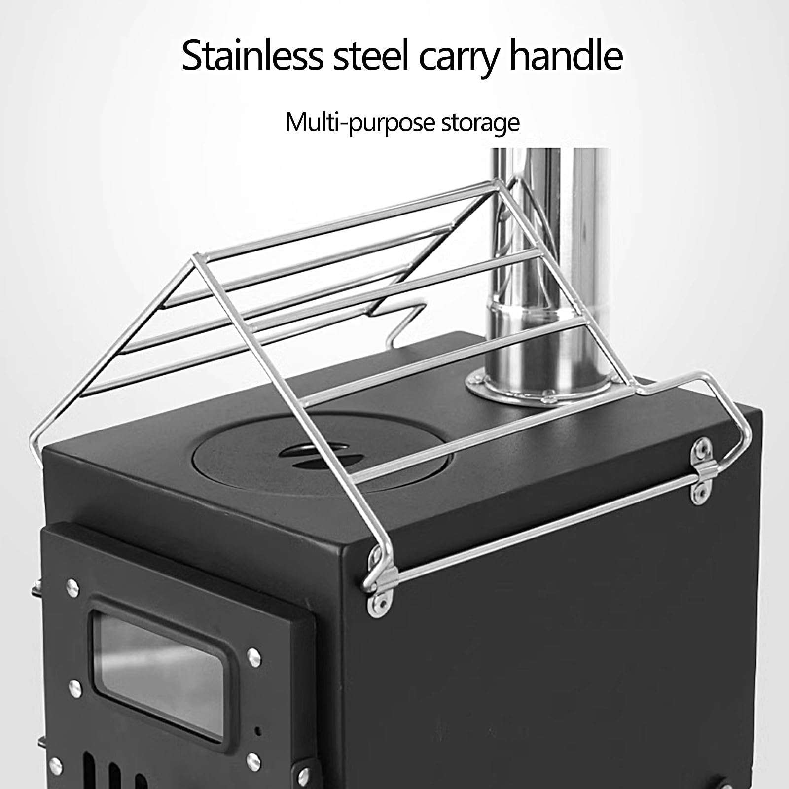 Camping-Zelt-Ofen, Holzofen, Tragbarer Holzofen for den Außenbereich, Zeltheizungen inklusive Kaminrohren und Sichtglas, Eisangeln, Grillparty, Reisen(Grey)