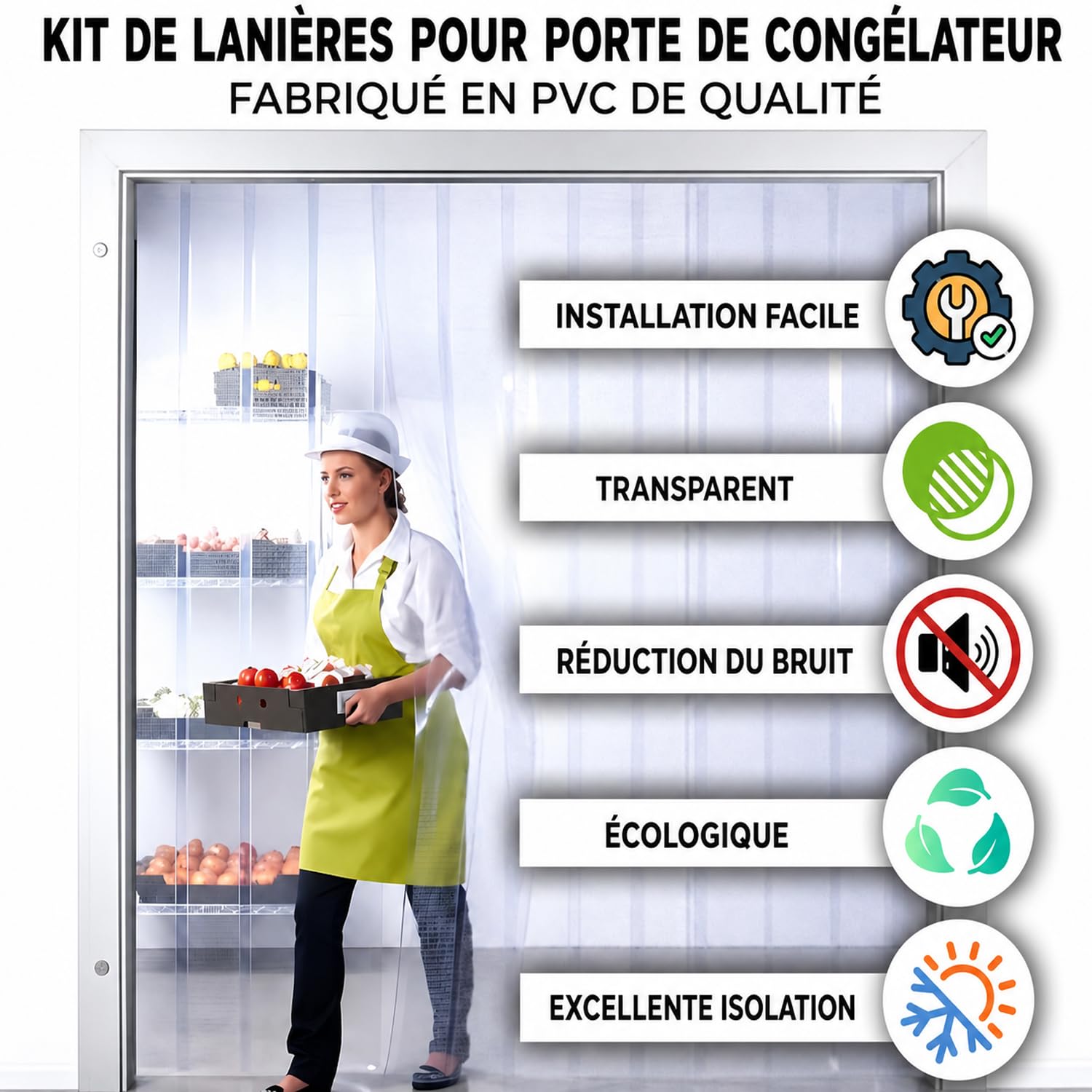 Rideau à Lanières PVC Transparent 120x210cm Vinyle Résistant | Rideau PVC Industriel avec Kit de Fixation, Isolation pour Chambre Froide, Entrepôt, Garage et Porte Commerciale