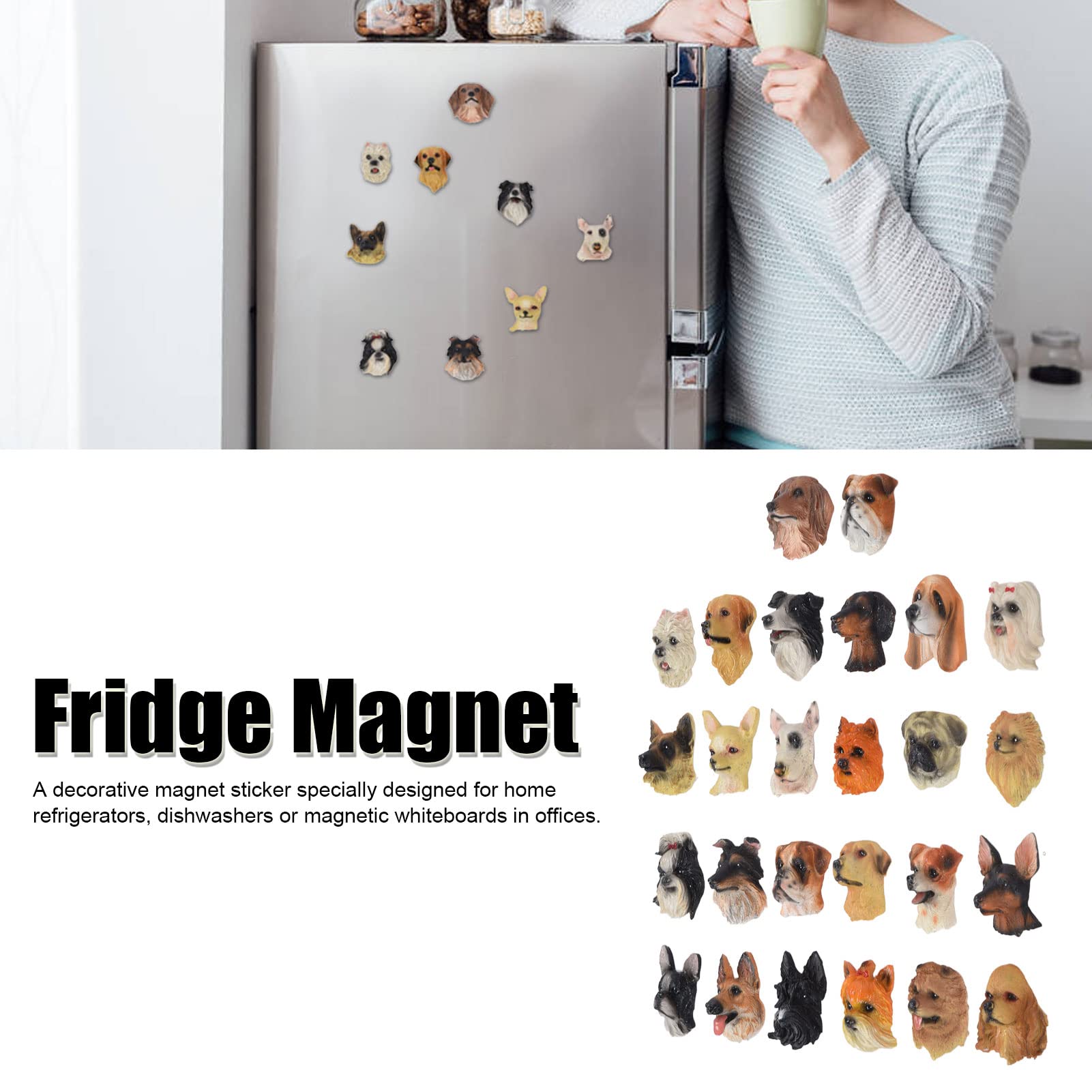 FuninCrea Adesivi Magneti per Frigorifero, 12 Pezzi in Vetro Colorato Carino Cane Frigorifero Magnete Lavagna Bianca Magnetica Adesivo Applicabile alla Decorazione del Frigorifero (D