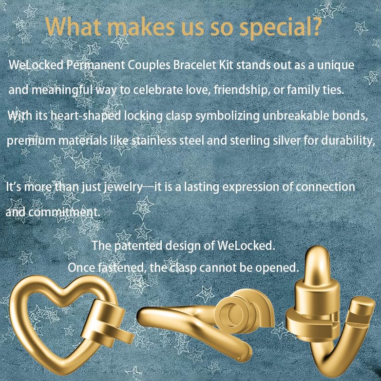 Permanent Couples Bracelet Kit – Locking Heart Clasp DIY Bracelet Set for Couples, Friends, and Family – Unique Gift for Anniversary, Valentine’s Day, Birthday – His & Hers Matching Bracelets4