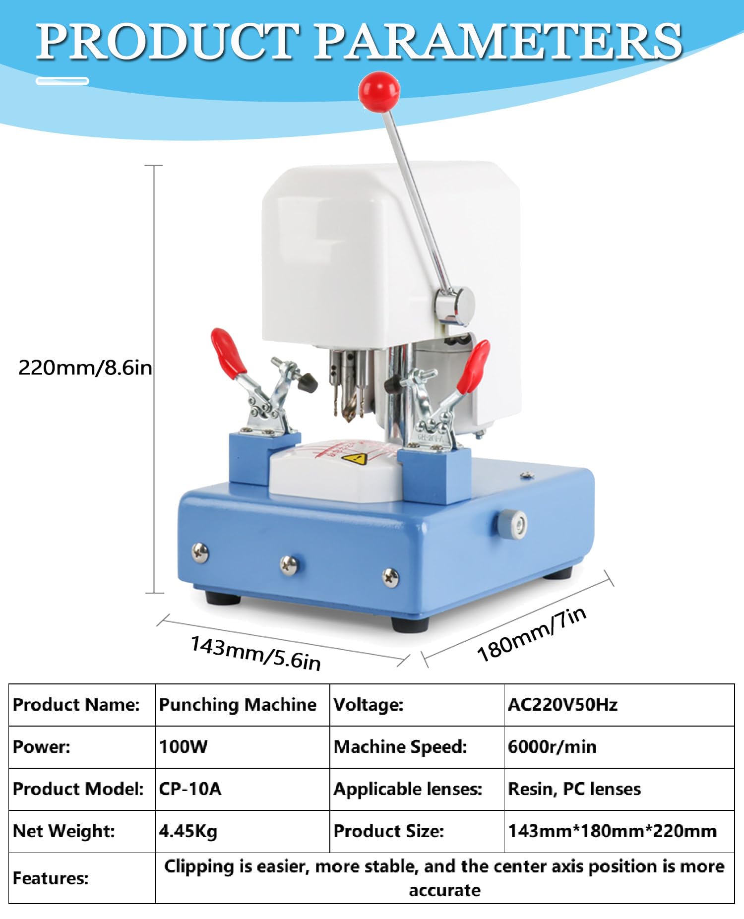 LYDZUSDP Speed 6000r/Min Eyeglasses Lens Drilling Machine with Clear Scale and Removable Base,with Anti-Slip Handle,for Eye Care Centers