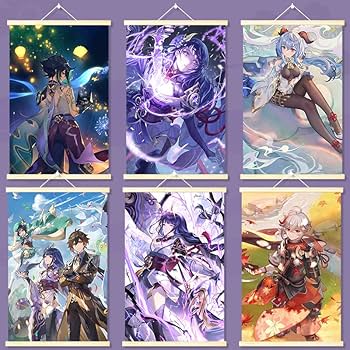 原神イラストボード 鍾離 甘雨 楓原万葉 エウルア 甘雨、鍾離、楓原万葉、エウルアの描き起こしタペストリーが