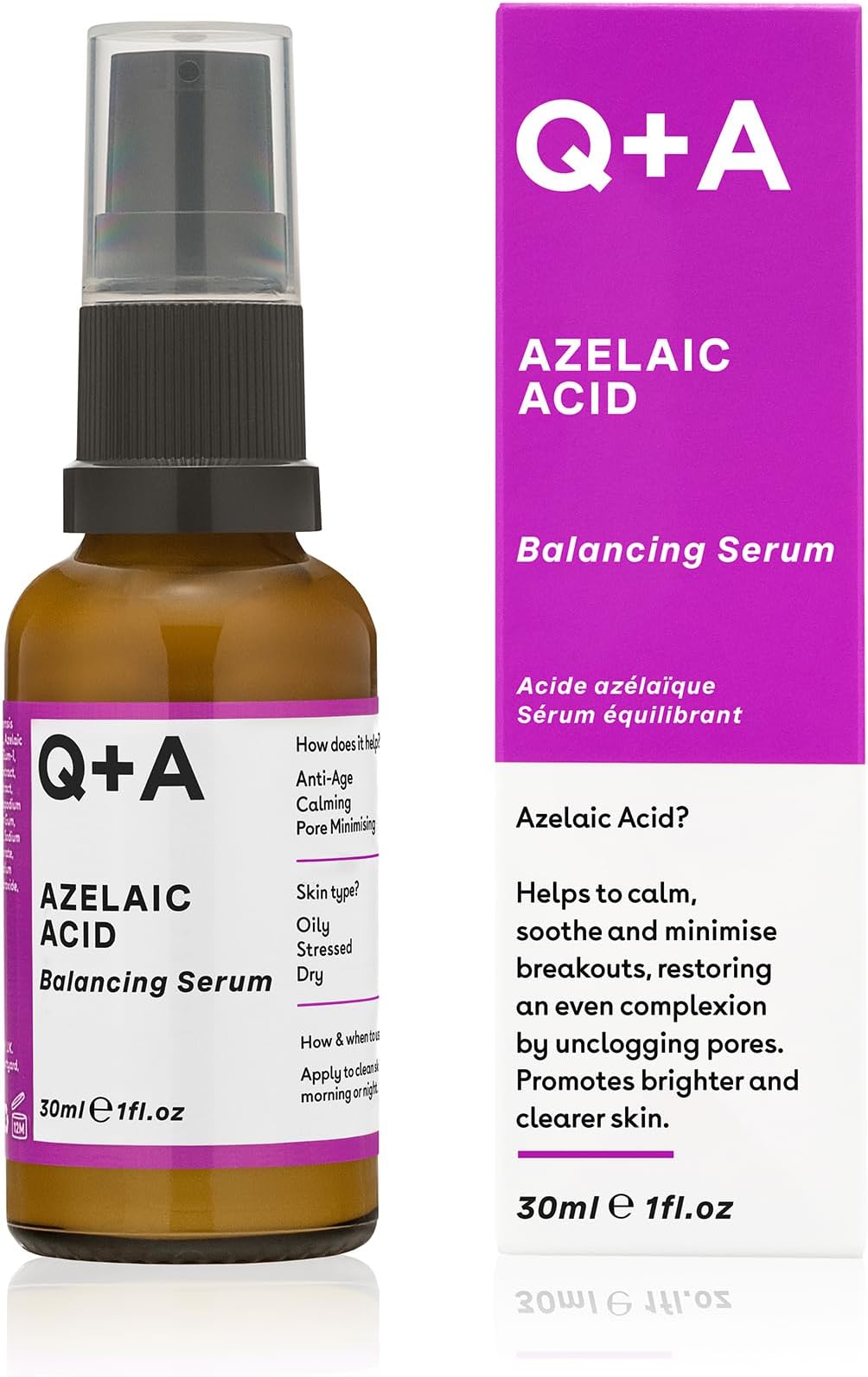 Q+A Azelaic Acid Balancing Serum, Containing Pore Minimising Zinc PCA and Antioxidants for Fresher and Smoother Skin, 30ml, 30 ml (Pack of 1)