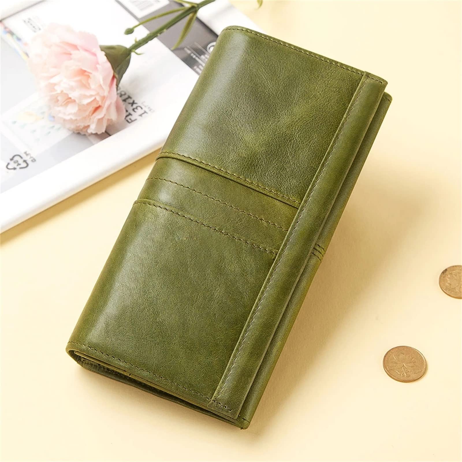 Damskie długie etui na karty RFID etui na telefon portfel portfele dla kobiet, ZIELONY, 18x10x2.5cm, Klasyczny