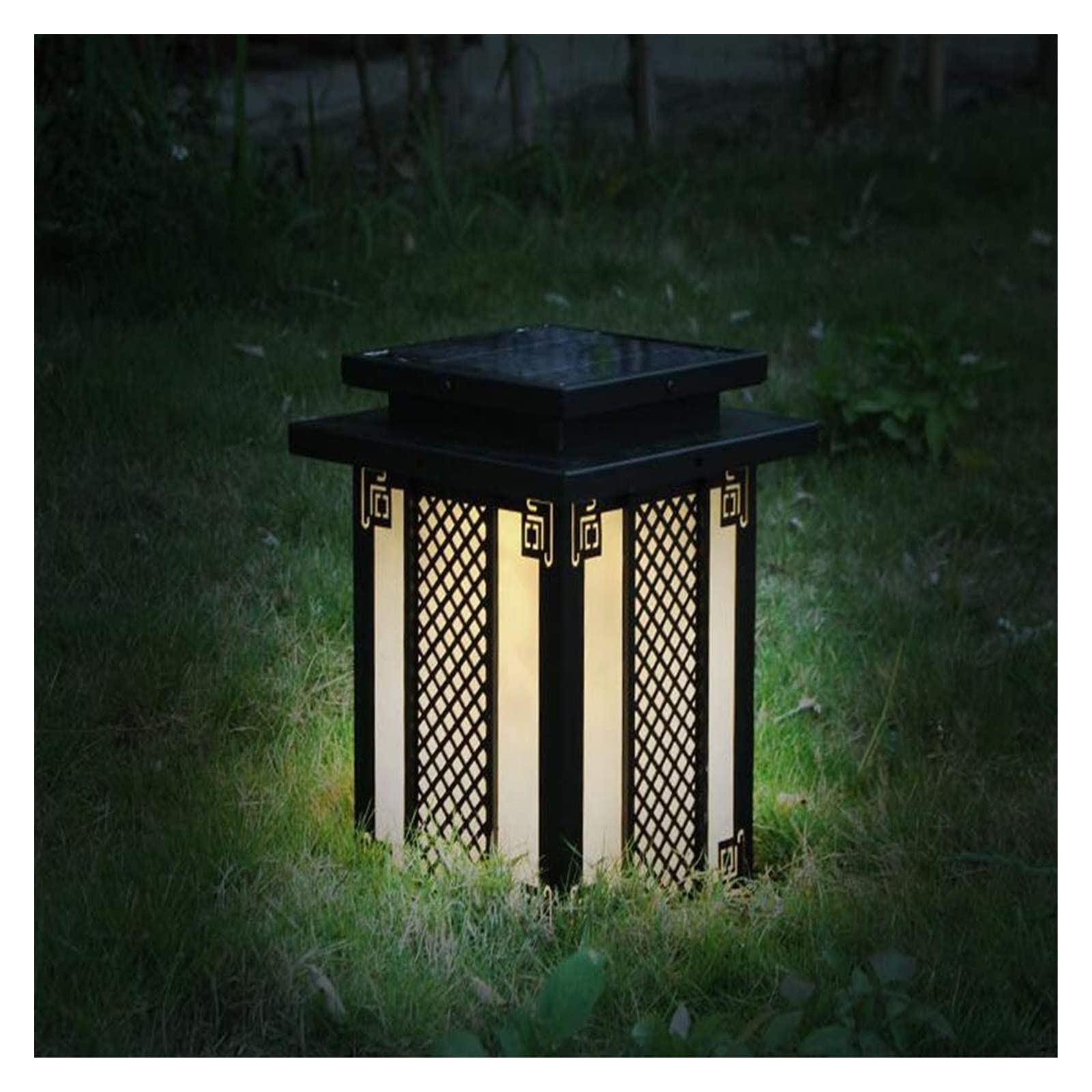 Luce del cortile Luce pressofusa Lampada a palo solare Lampada da giardino creativa retrò Illuminazione Parco Evidenziare Luce del percorso Lampada a pilastro per recinzione Lampada da recinzione