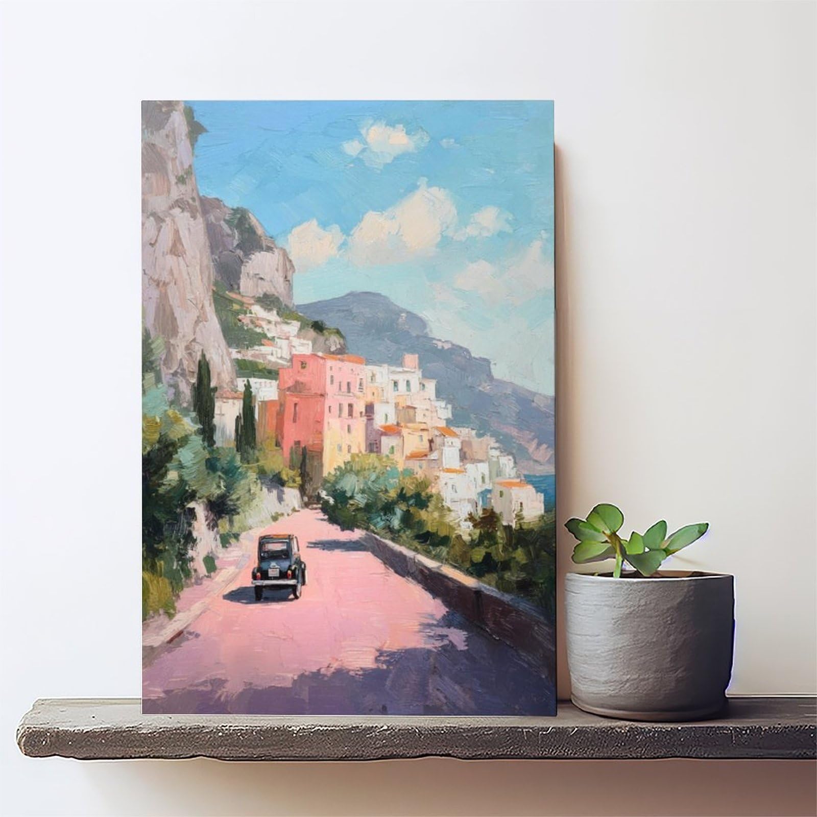 Quark Retro Amalfiküste Wandkunst Italien Küstenmalerei Poster Pastellrosa 2