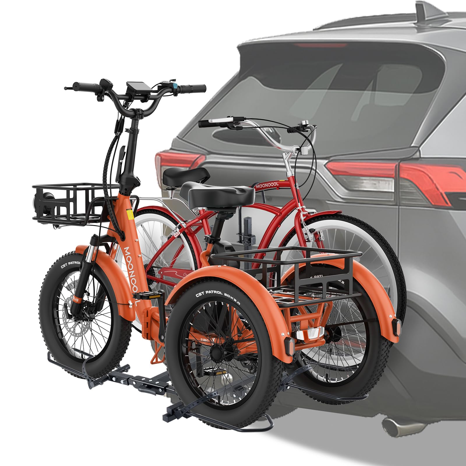 H&ZT Fat Tire Trike Hitch Rack for SUV Truck RV, Heavy-Duty Foldable Bike Carrier for 3-Wheel Bicycles, Fits 5" Wide Tires, Heavy Duty, Rear Platform Rack for Adult Tricycle (Trike + Bike Hitch Rack)