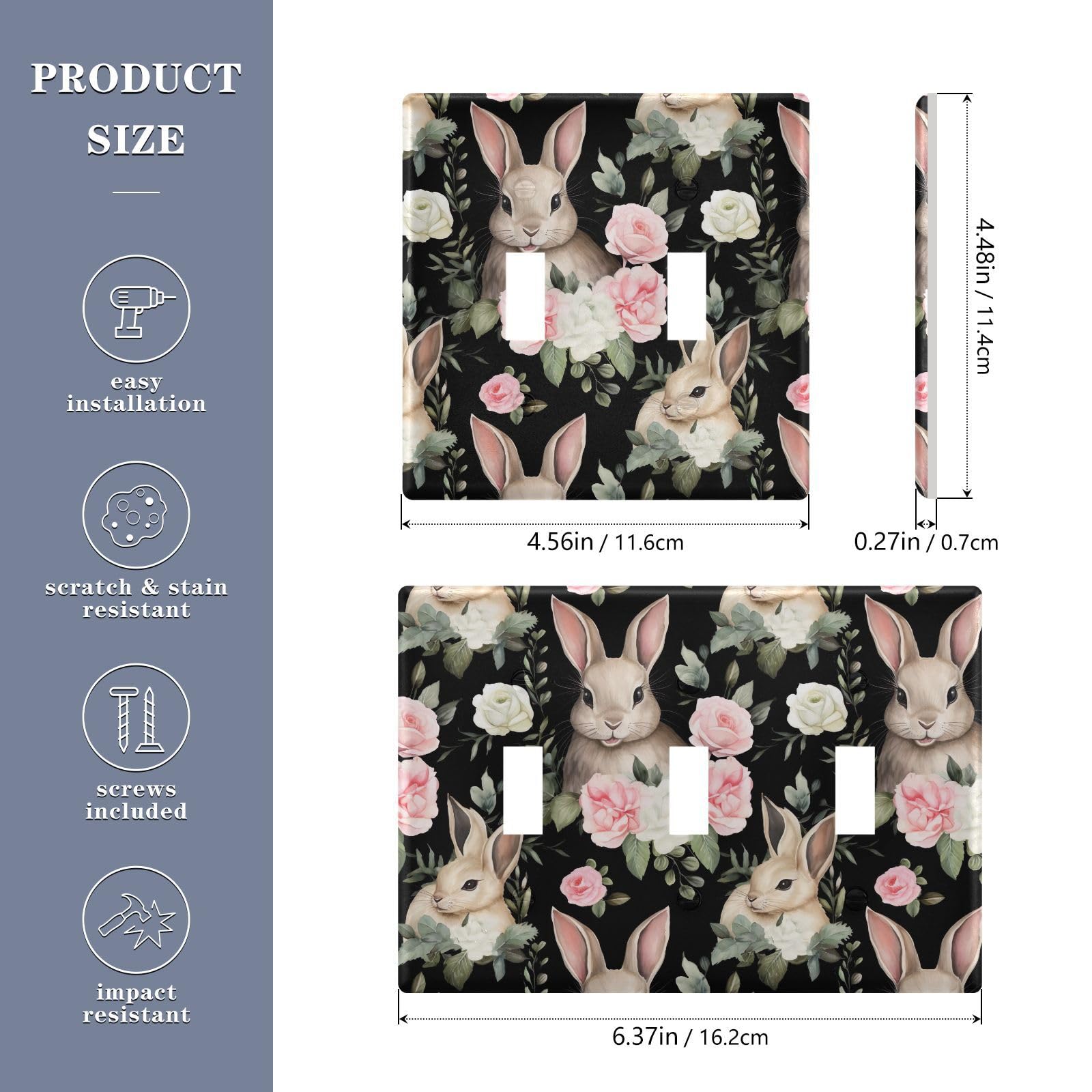 Light Switch Cover Easter Bunny Rabbit Wall Plates for Electrical Outlets 3 Gang 202b3371
