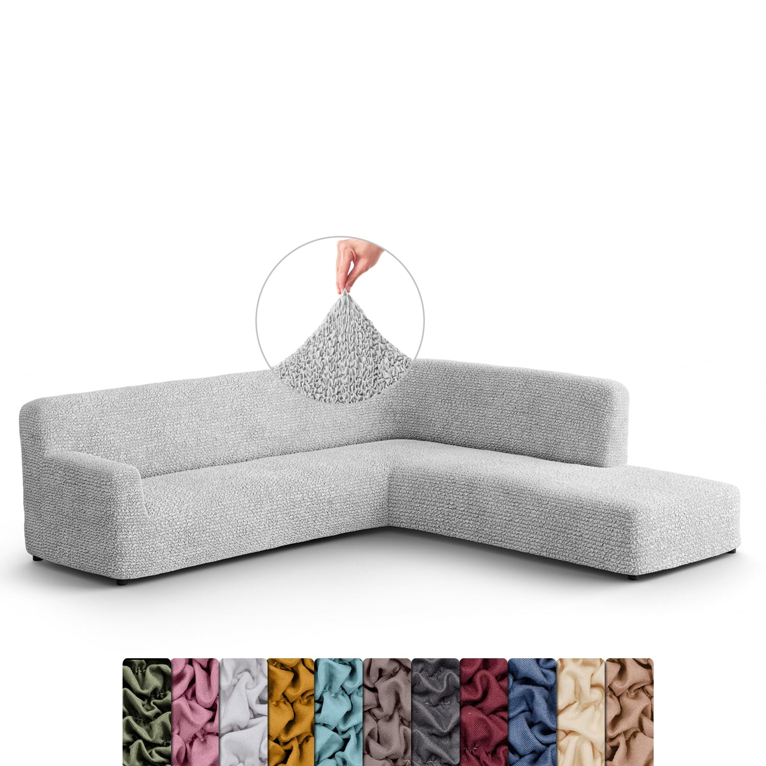 Menotti L Shape Sofa Cover - Sectional Covers - Chaise Couch Cover - Soft Polyester Fabric Slipcovers - 1-piece Form Fit Stretch Furniture Slipcover - Microfibre - Pearl (Fullback Right)