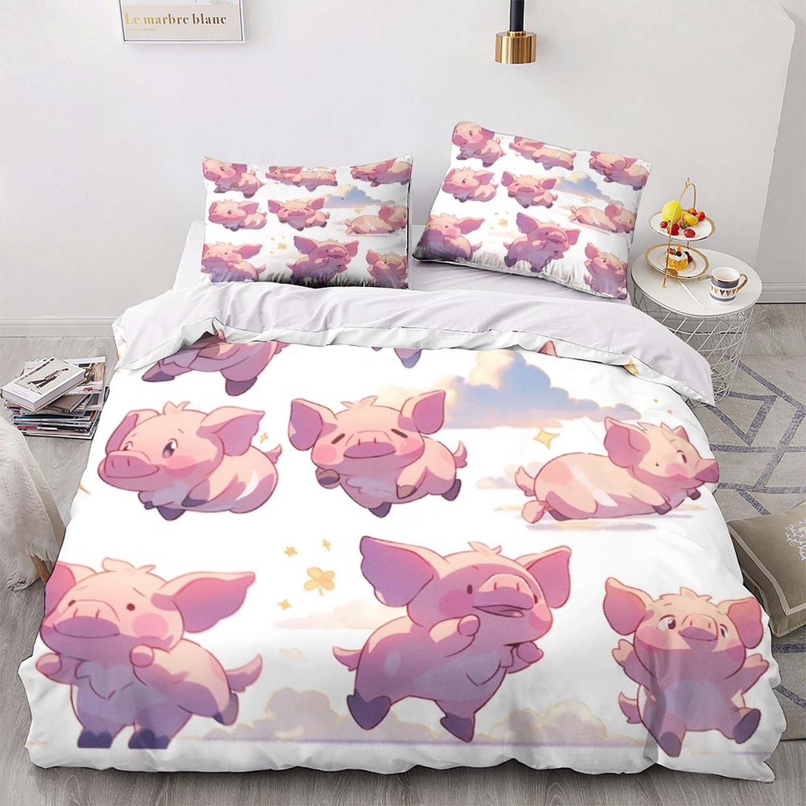 Parure de lit imprimé animal dessin animé avec housse de couette 220x240 et taies d'oreiller