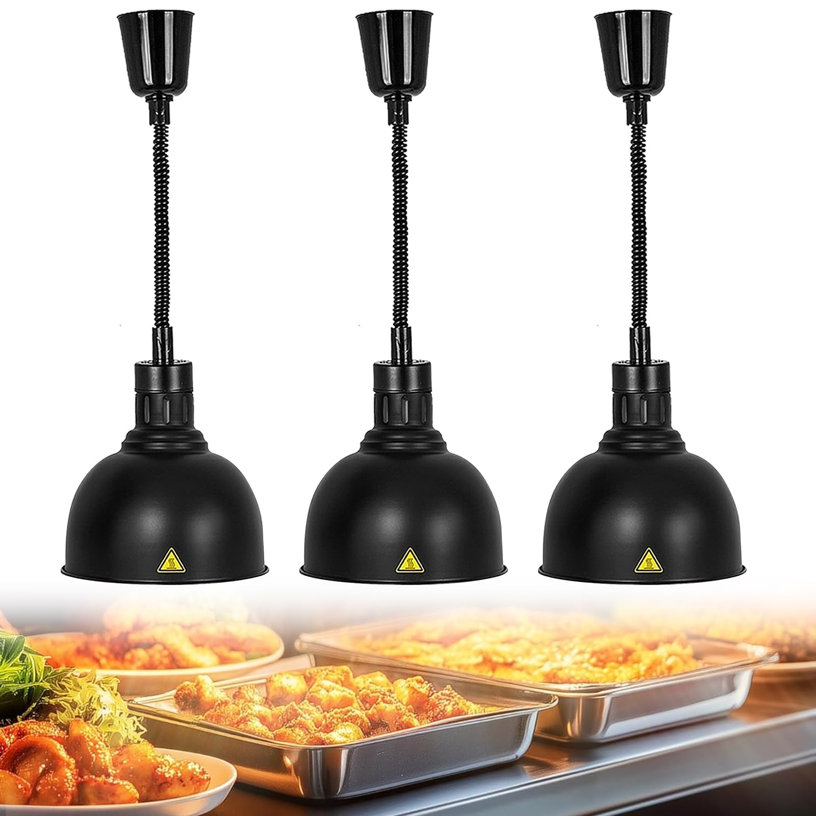 Lampada Riscaldante Cucina Professionale, Regolabile Lampada per Riscaldare Alimenti, Lampada Scaldavivande Ristorante con Lampadina da 250W per Hotel, Buffet, Catering(B-25CM,3 Stück)
