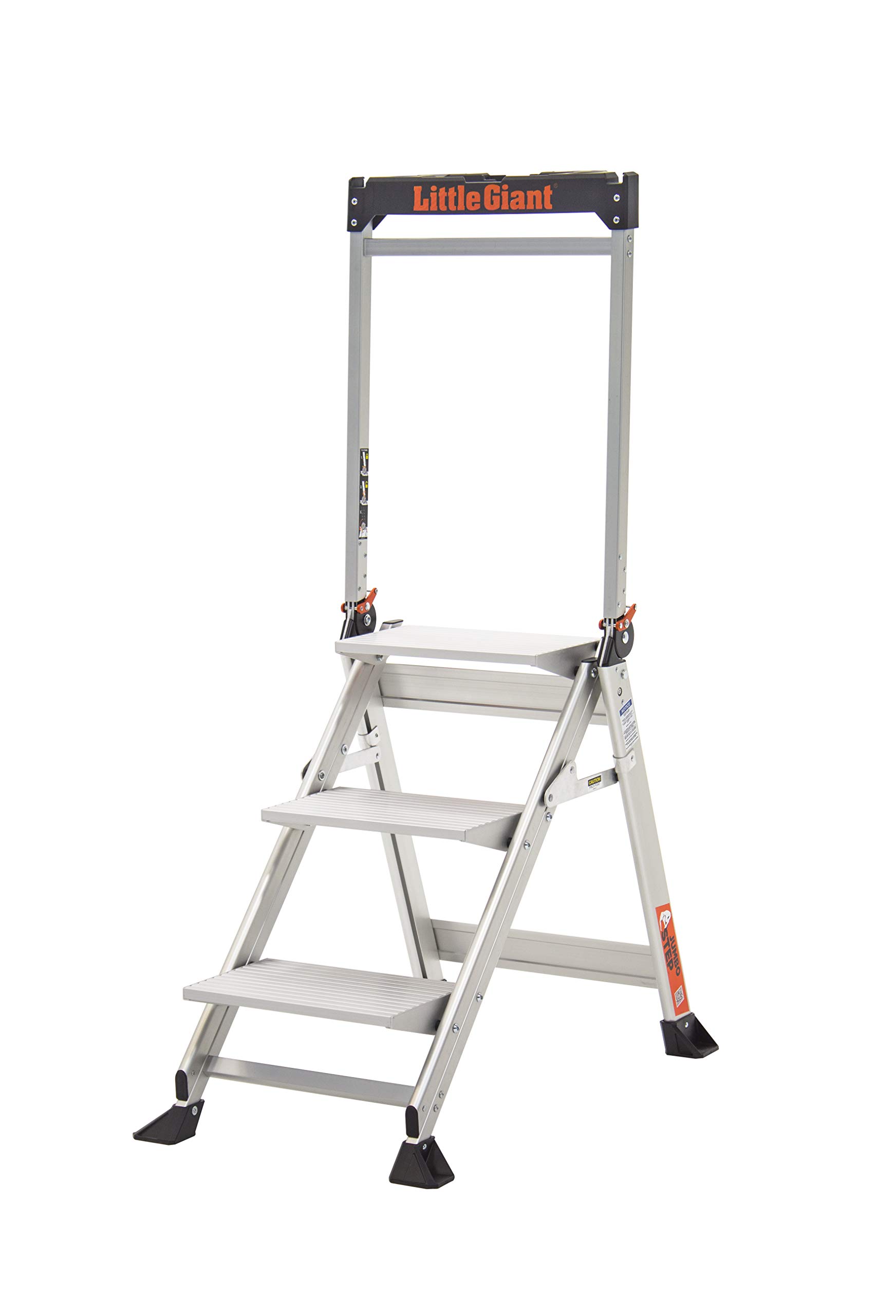 1216-013 Jumbo Step Ladders, 3 Tread, Top Tread Height 660mm, Aluminium, Folding Steps with Built-in Tool Tray & High Handrail, EN14183