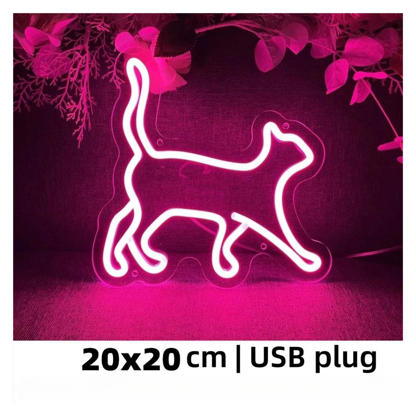 LED néon signe Panneau Néon Chat Alimenté Par USB, Panneau De Nuit À Intensité Variable, Pour Chambre À Coucher, Décoration Murale De Fête D'anniversaire 20cm×20cm