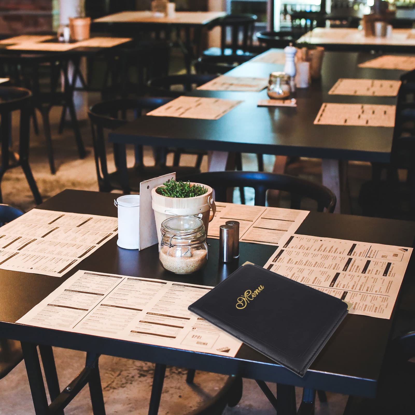 Carpeta en Pu Negro Diseño de Página Interior Deslizante y Esquinas Redondeadas de Menú Práctico Resistente a Caídas y Fácil de Usar para Restaurante y Hotel