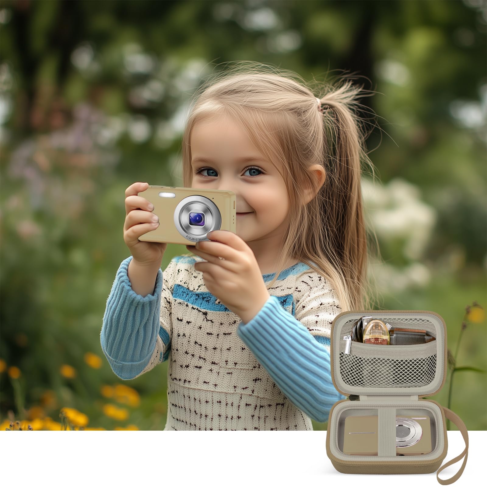 Digital Camera Case Compatible with VAHOIALD FHD 1080P/ for CAMKORY Digital Point and Shoot/for KODAK PIXPRO FZ45-BK 16MP Vlogging/for IWEUKJLO/for Nsoela, Holder for SD Card More- Brown (Box Only)