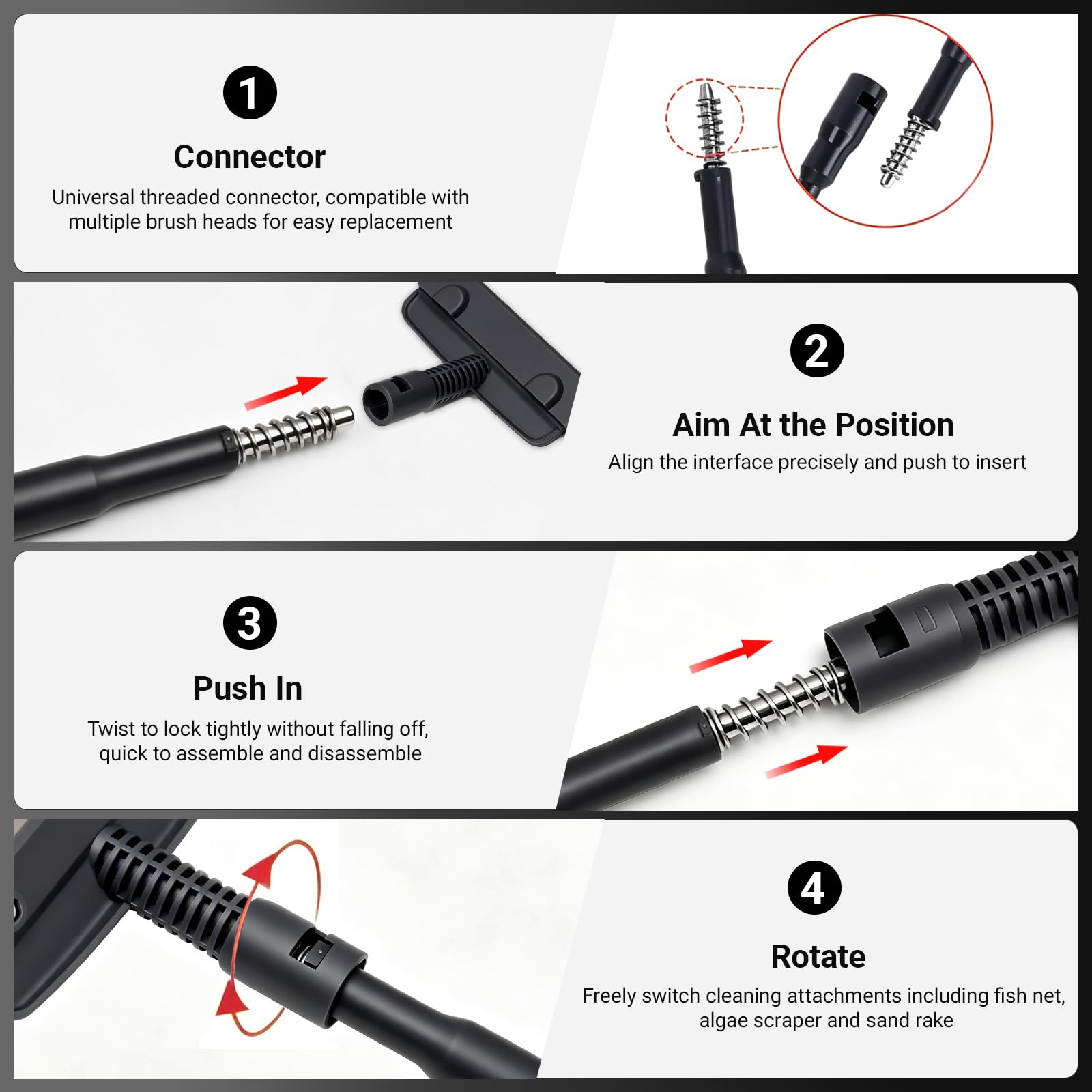 UPETTOOLS Narzędzie do czyszczenia akwarium, zestaw do czyszczenia akwarium 6 w 1, skrobaczka do glonów, regulowana długa rączka, zestaw do czyszczenia szczotek do akwarium (zestaw do czyszczenia 6 w