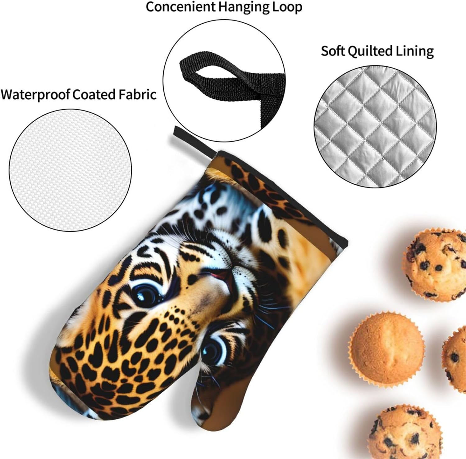 Cute Baby Jaguar 1 Print Heat Resistant Microwave Gloves, Used for Baking, Cooking, and Fashion Kitchen Essentials