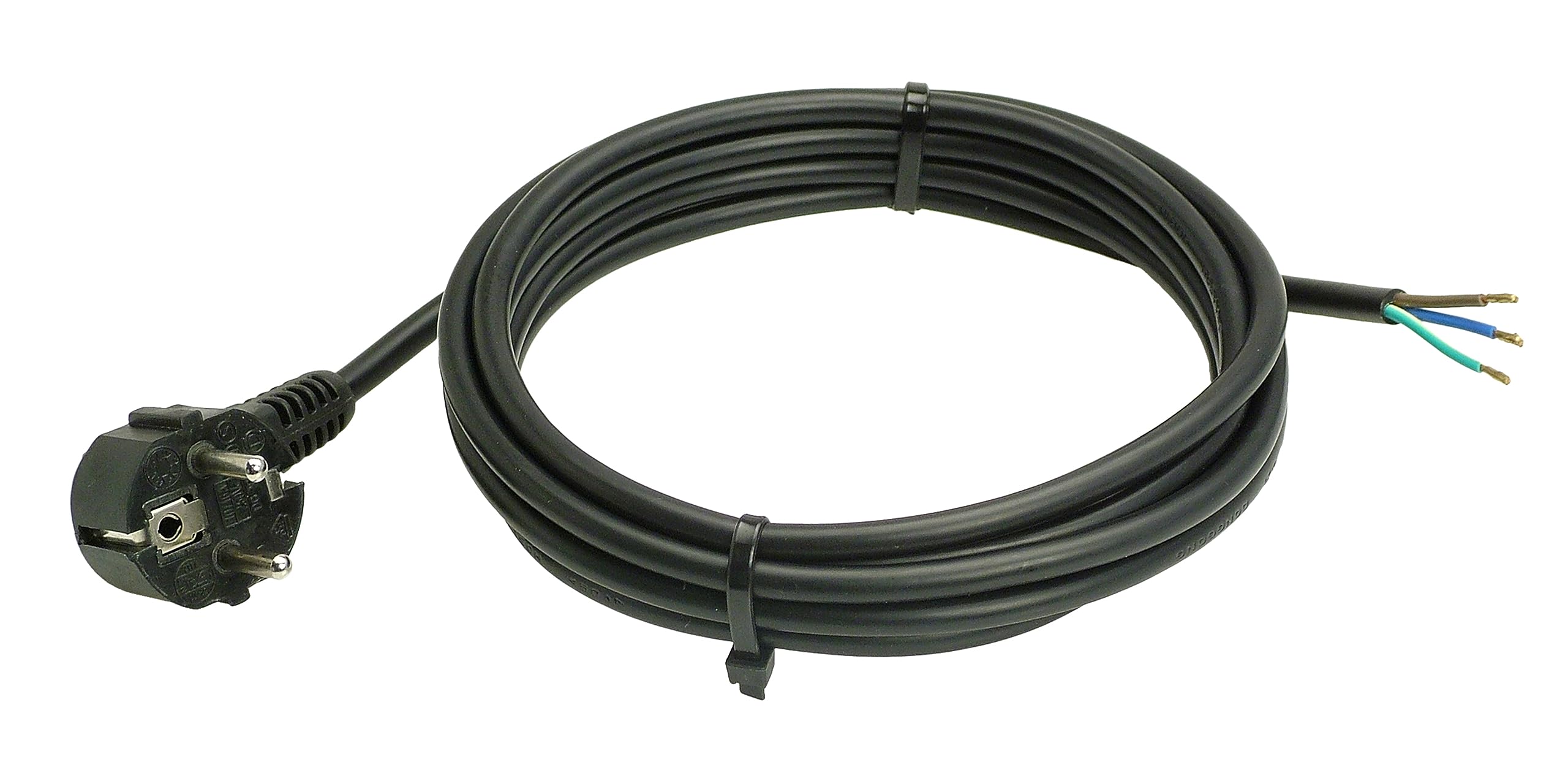 as - Schwabe Przewód przyłączeniowy 10 m H05VV-F 3G1,5, kabel połączeniowy, wtyczka kątowa z uziemieniem z przewodem, kabel przyłączeniowy 30 mm z tulejkami, kabel zasilający 230 V, 10 A, IP20,