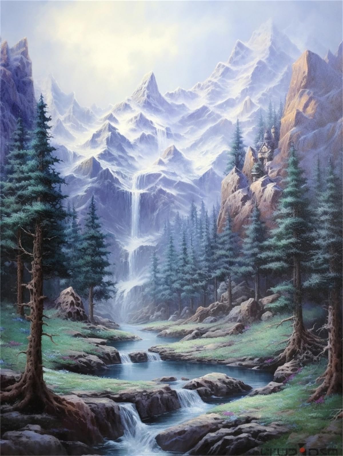 Set Da Ricamo Fai-Da-Te Per Adulti Neve Montagna Foresta Fiume Kit Da Ricamo Con Perline Kit Da Ricamo Paesaggio Set Facile A Punto Croce Per Adulti Principianti 40x50cm