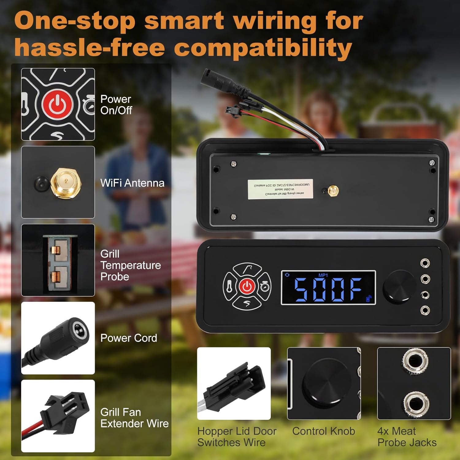 Smart WiFi Control Board for Masterbuilt Gravity Series 560/800/1050 Grill Smoker, Replacement Controller with Remote Shutdown & APP Control, IP44 Power Adapter, Fits MB20041220, 9904190036