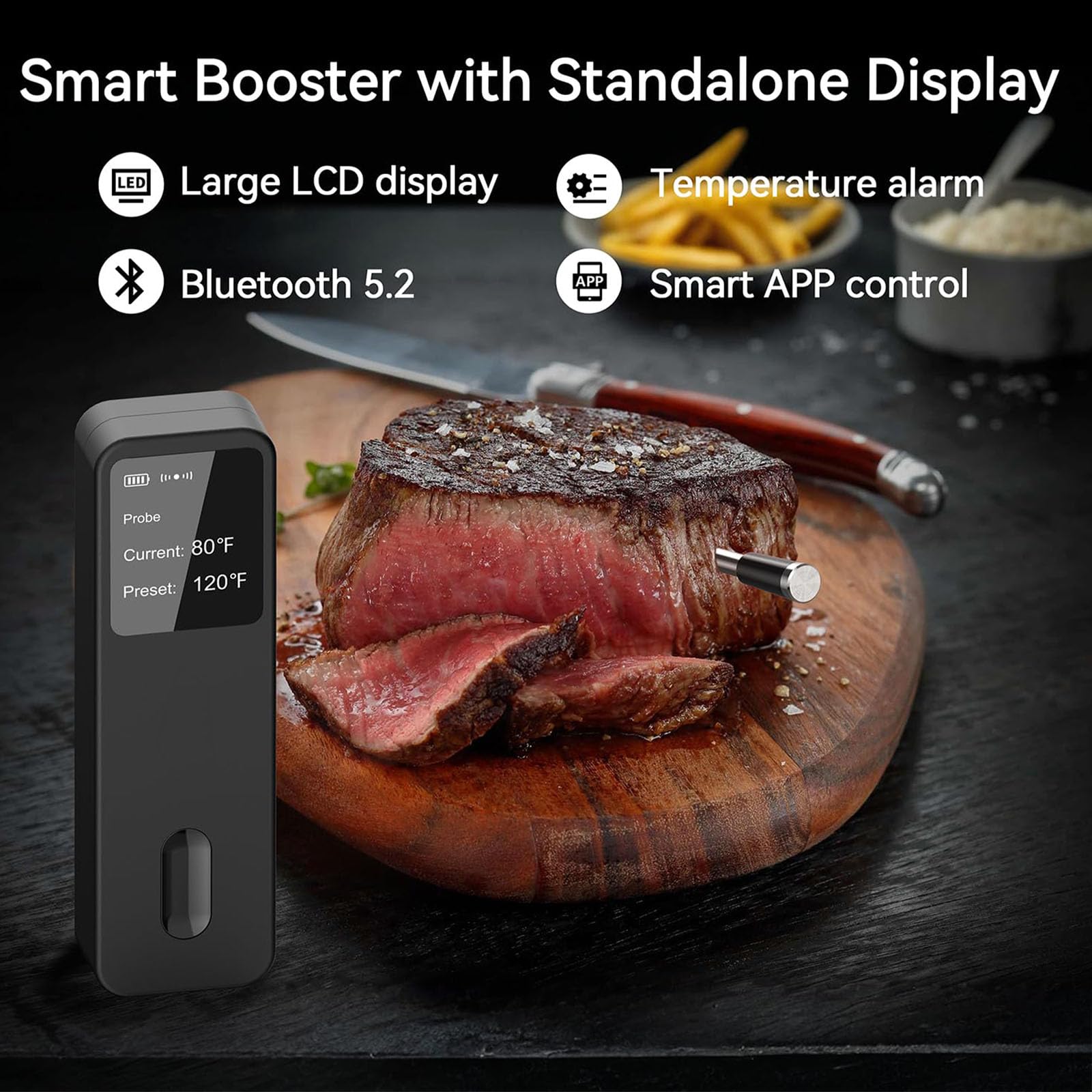 Termómetro de Carne Bluetooth - Parrilla ahumadora Digital inalámbrica con Pantalla LCD, Alcance Remoto de 100 Metros, Resistente al Agua para Horno Barbacoa y asador.