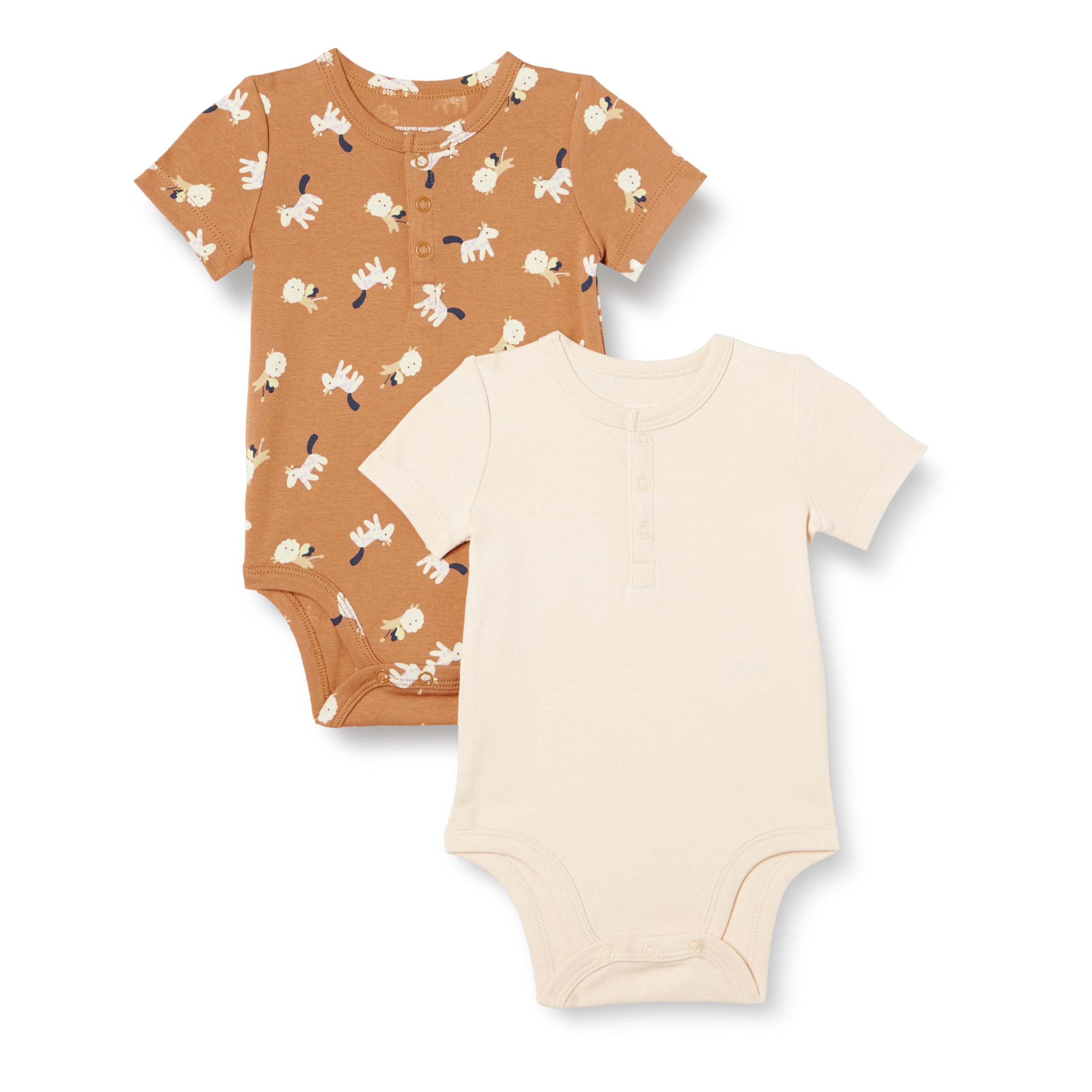 Amazon Essentials Unisex Babies' Henley Bodysuit, Pack of 2, Lion and Pony/Pale Peach, Premature