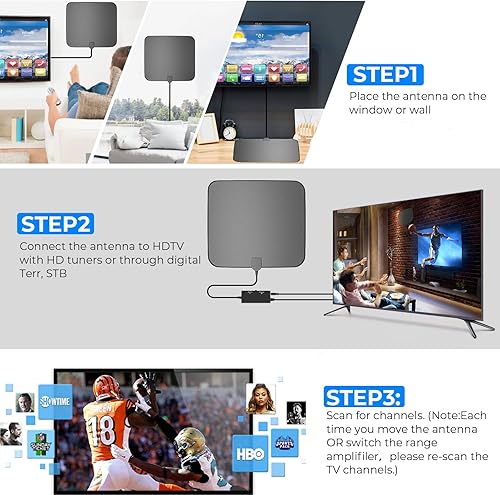 Miniatura 4 de Antena de TV digital HD 2023 con rango de 450 millas, antena interior de área ultra grande, soporte de recepción de área 4K 1080p para todos los