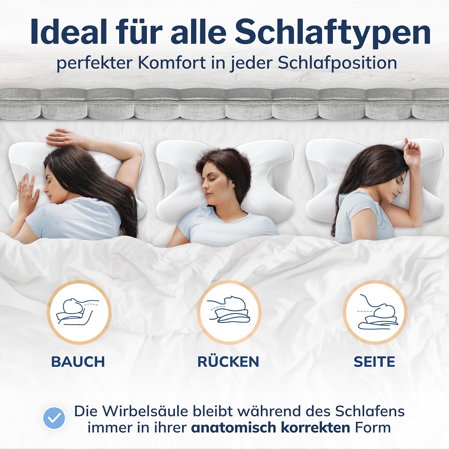 CALMONT - Orthopädisches Kissen für alle Schlaftypen I Nackenstützkissen für erholsamen Schlaf I Memory Foam Kissen für ideale Anpassung I Kopfkissen Nackenschmerzen ergonomisches Kopfkissen (Weiß)