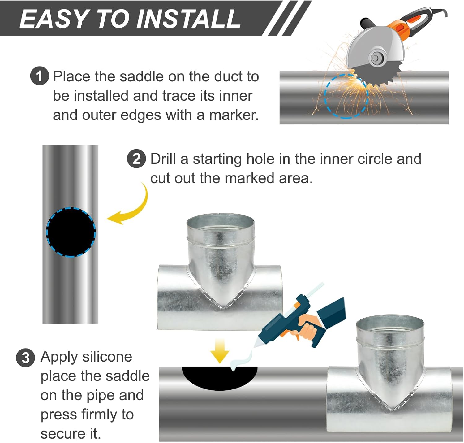 PATIKIL Duct Connector, Saddle Take Off 90 Degree 10" Duct to 6" Outlet Saddle Branch Extension Duct Splitter Round Duct Fittings for Exhaust Fan Dryer HVAC Vent System