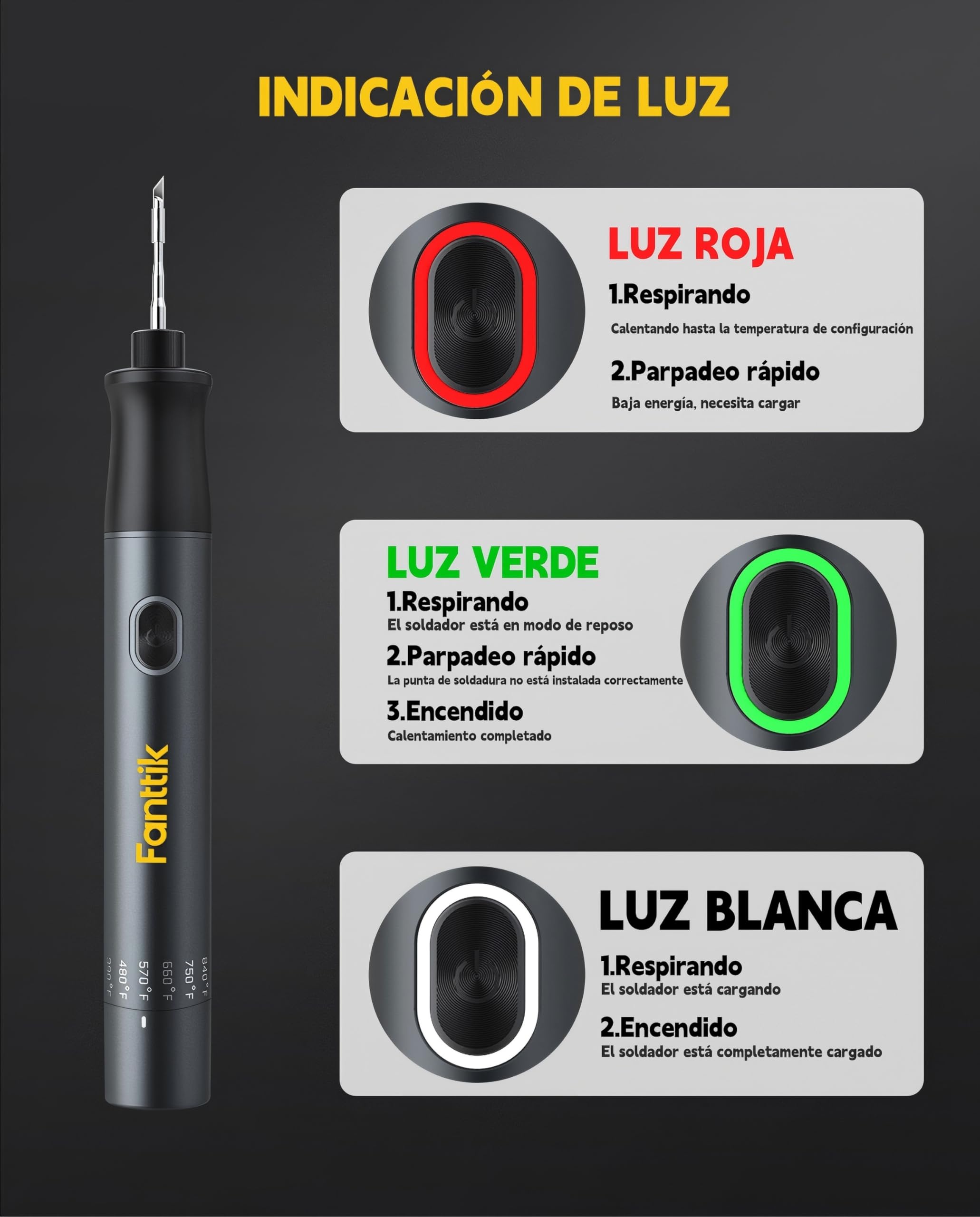 Fanttik de soldador T1 Max, soldador inalámbrico,7 segundos de calentamiento rápido(200-450℃) Temperatura Ajustable, Reposo Automático,4 Puntas de Soldadura de Precisión(C210),Soporte Giratorio 360°