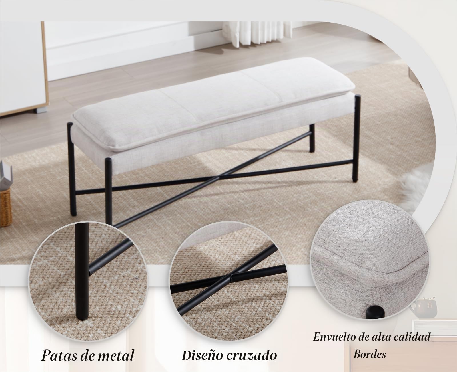 Ya-Home Banco Entrada Recibidor de Lino, Beige | Banquetas Dormitorio Durable, Pie de Cama, Para Salón/Dormitorio/Oficina