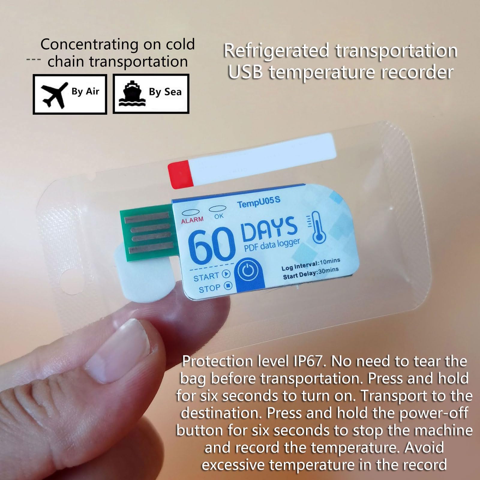 Registrador de datos de temperatura USB con 10000 puntos, registrador de temperatura de 60 días para almacenamiento y transporte, termómetros de registro de datos