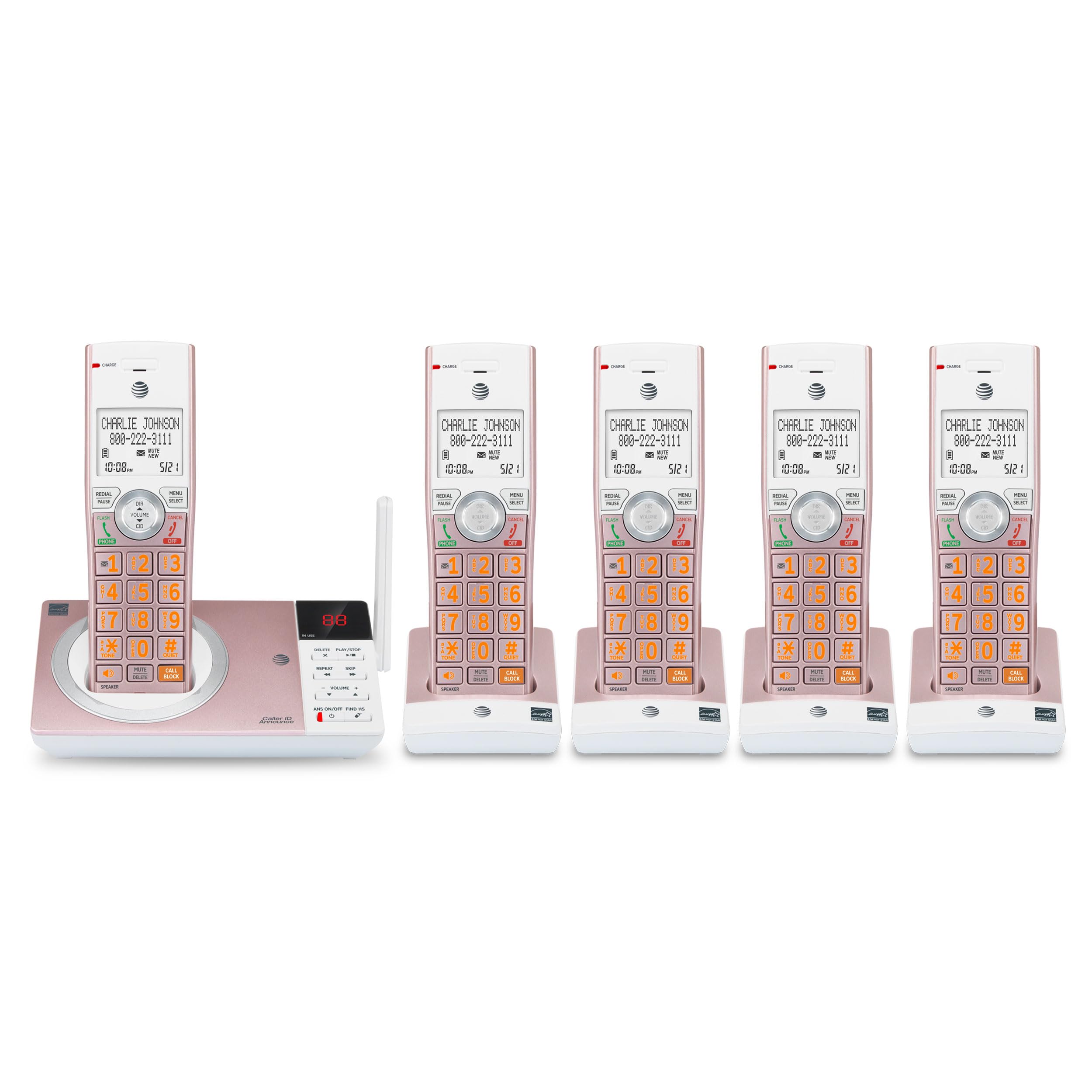 rose gold 5-handset dect 6.0 cordless phone with answering machine