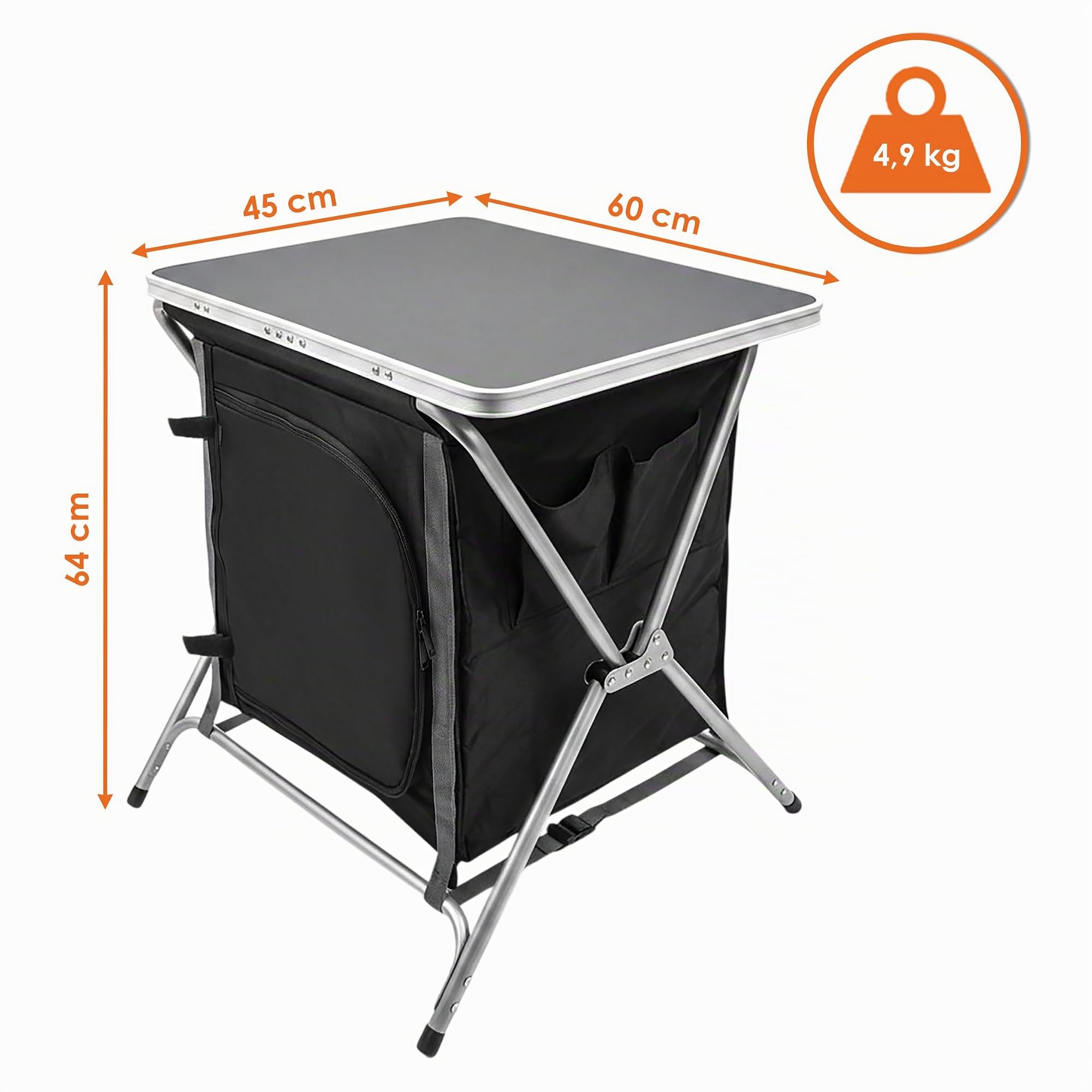 Spetebo Armoire de camping pliable en aluminium - 64 x 60 x 45 cm - Armoire pliante polyvalente - Accessoires de cuisine