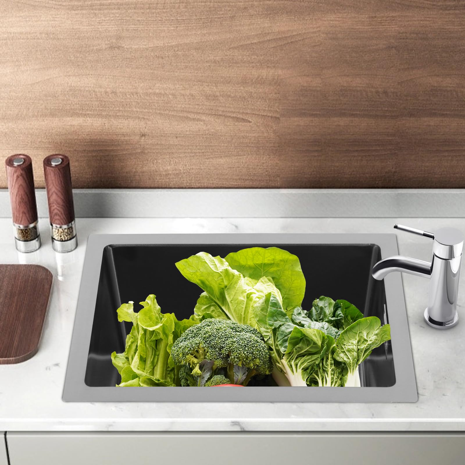 Lavello da incasso in acciaio inox, 30 x 40 x 20 cm, moderno lavello da cucina, rettangolare, in acciaio inox, piccolo (nero)